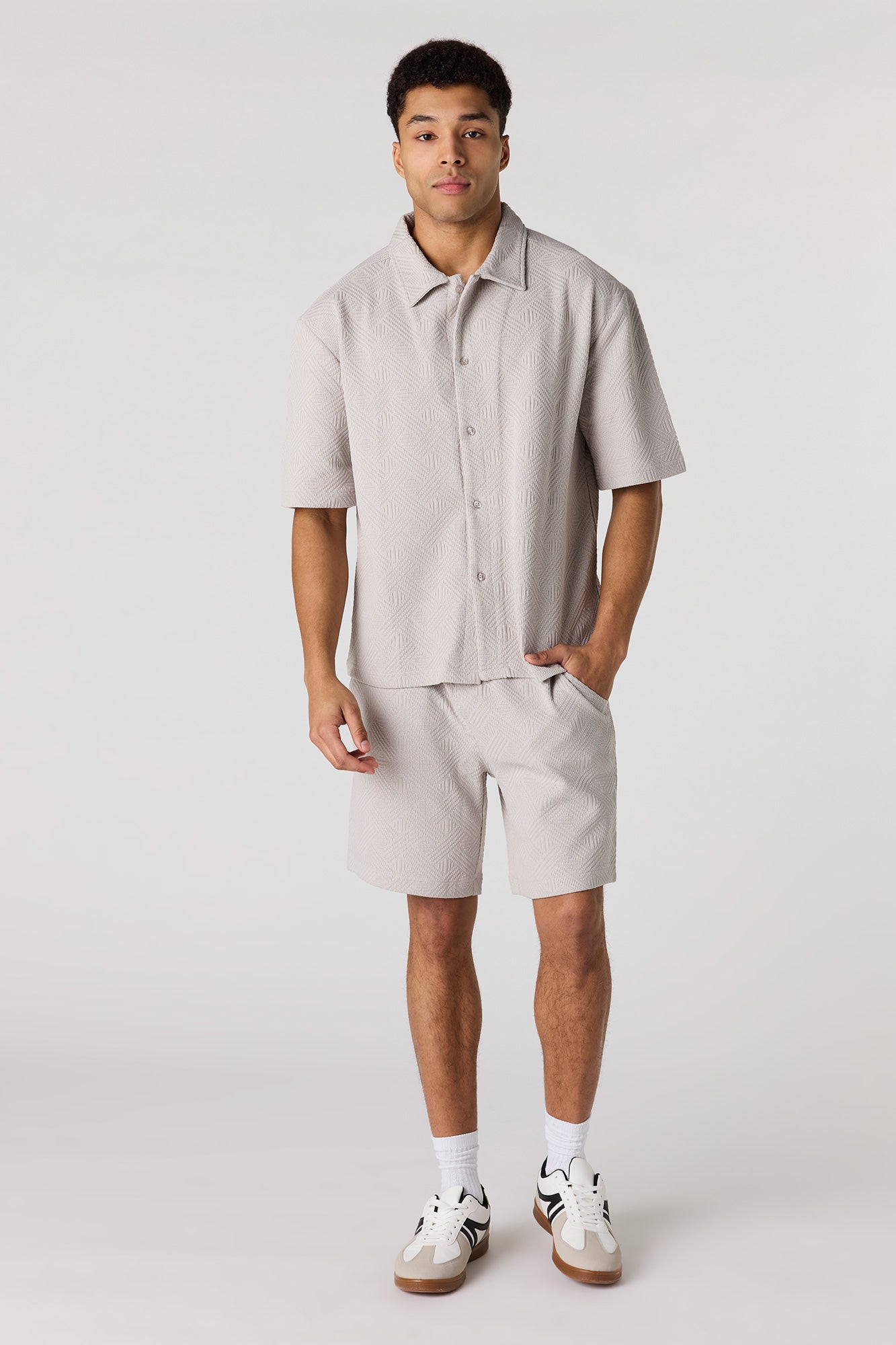 Textured Button-Up Collared Top