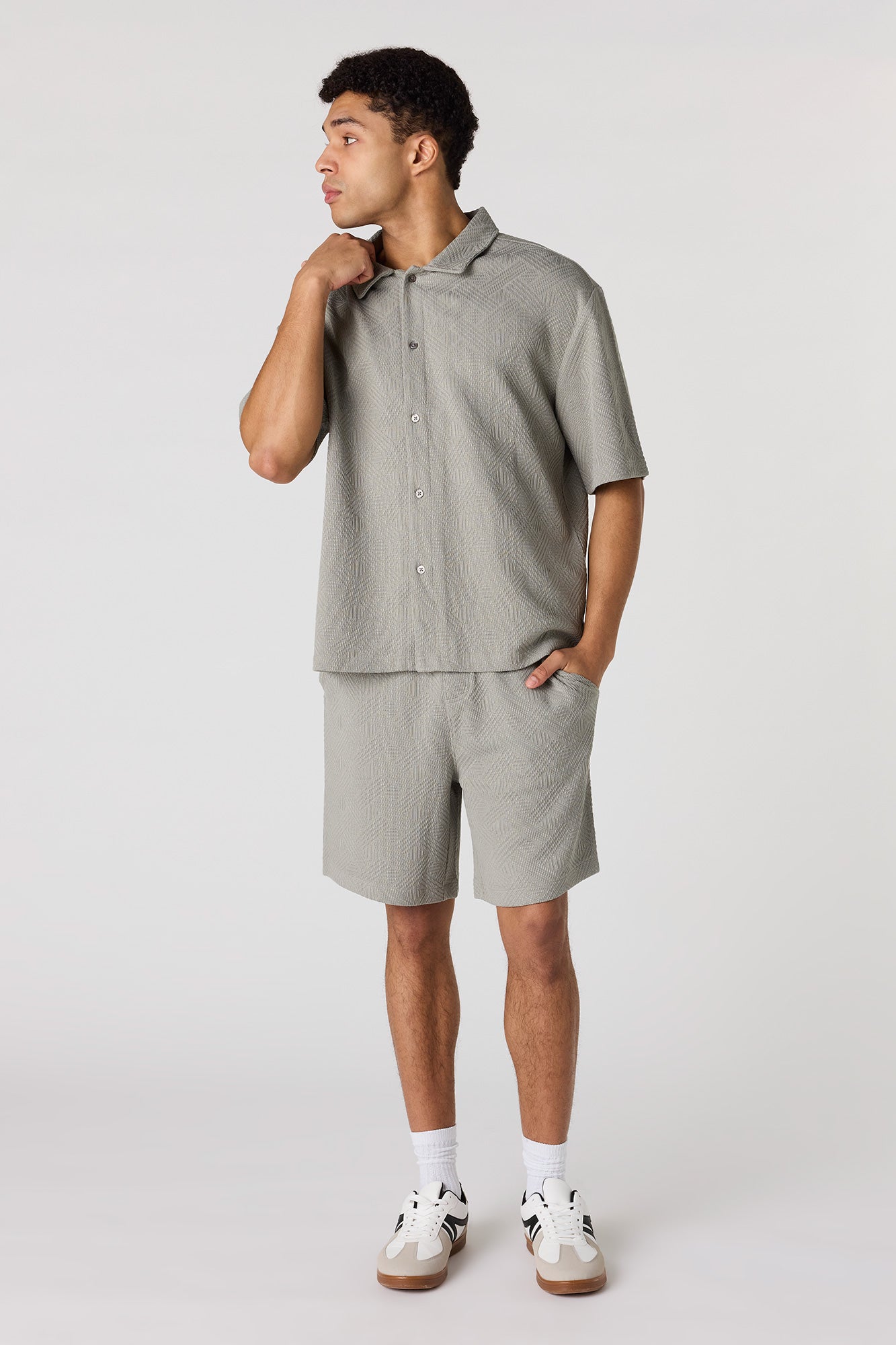 Textured Button-Up Collared Top