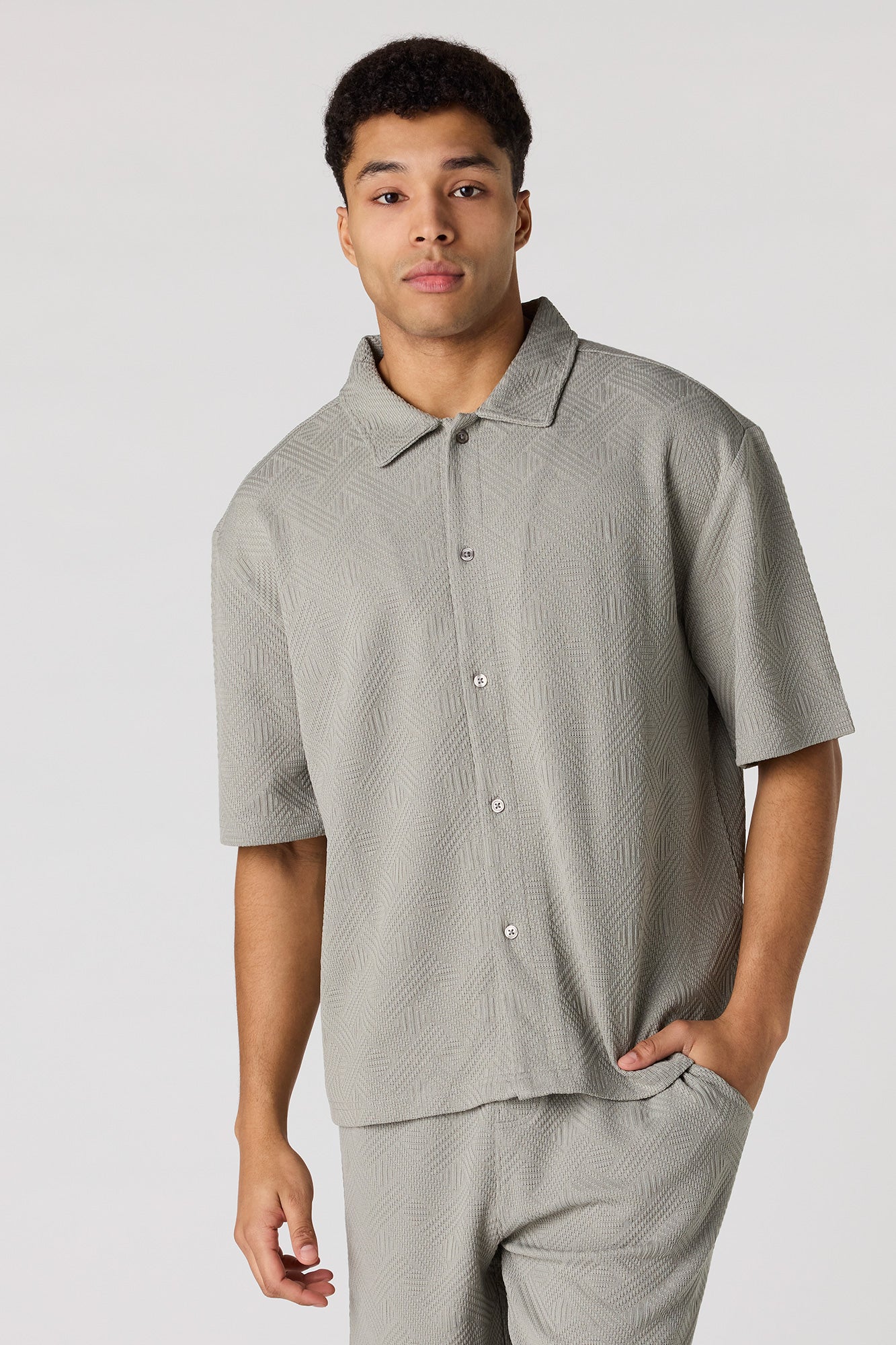 Textured Button-Up Collared Top
