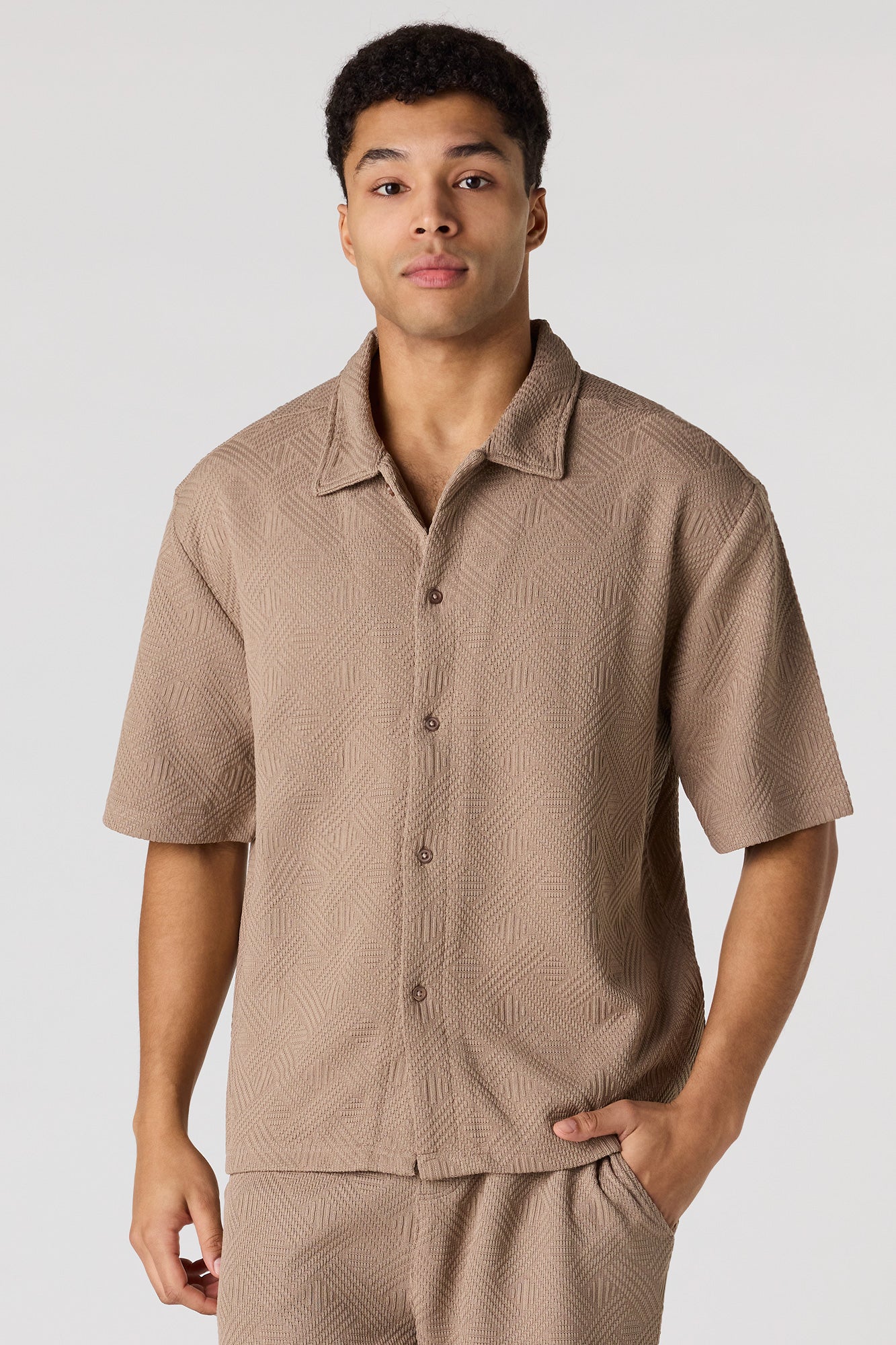 Textured Button-Up Collared Top