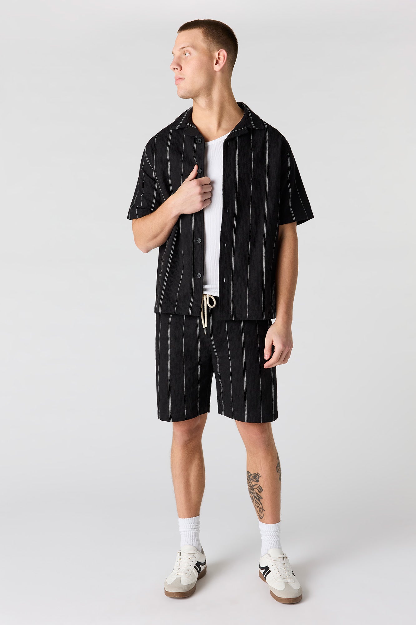 Textured Striped Drawstring Short