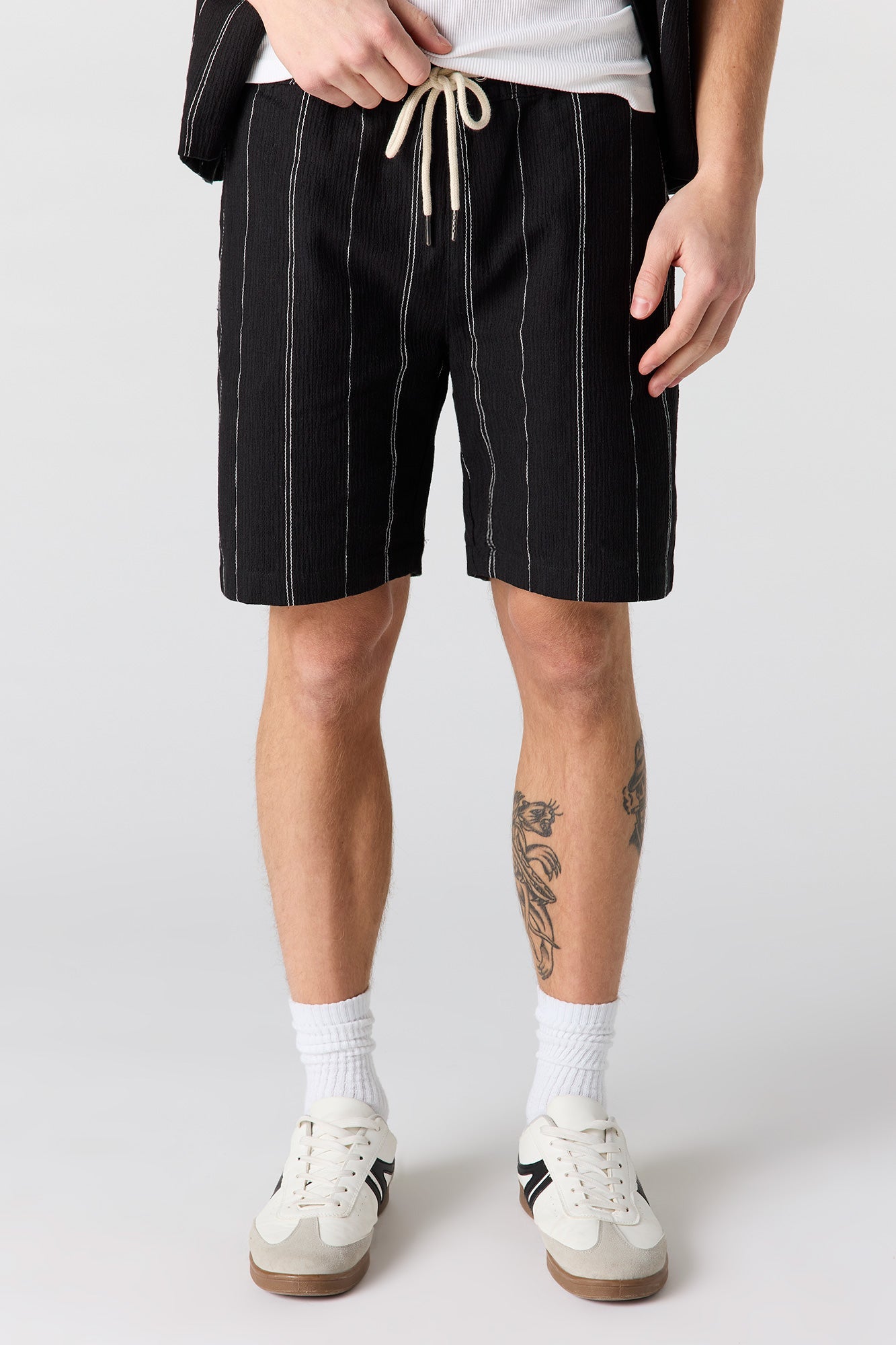 Textured Striped Drawstring Short