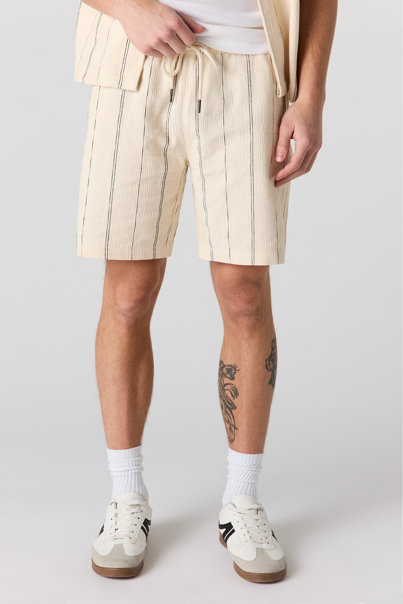 Textured Striped Drawstring Short