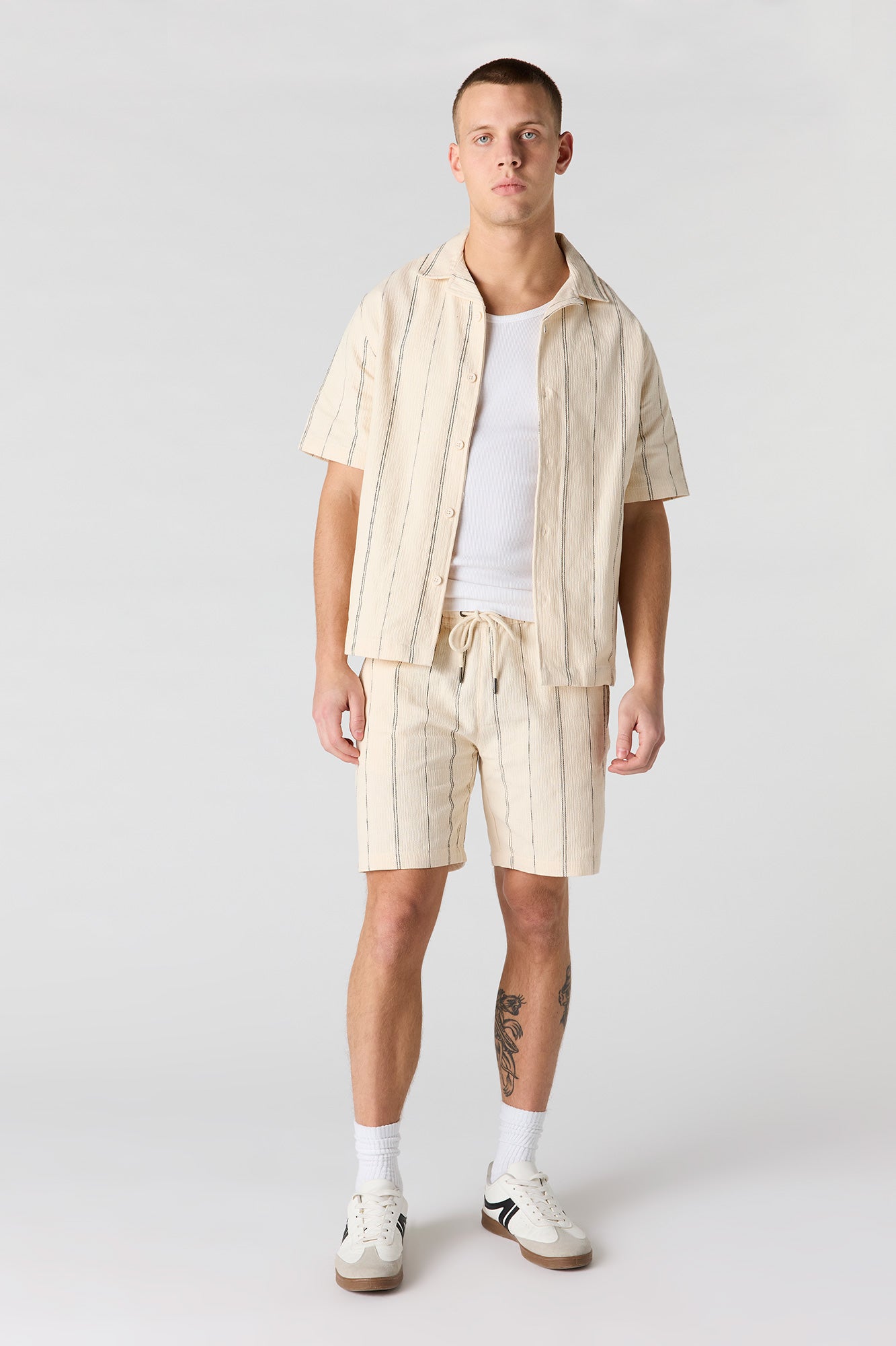 Textured Striped Drawstring Short