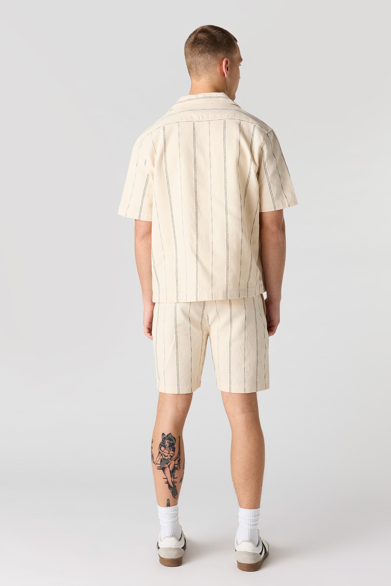 Textured Striped Drawstring Short