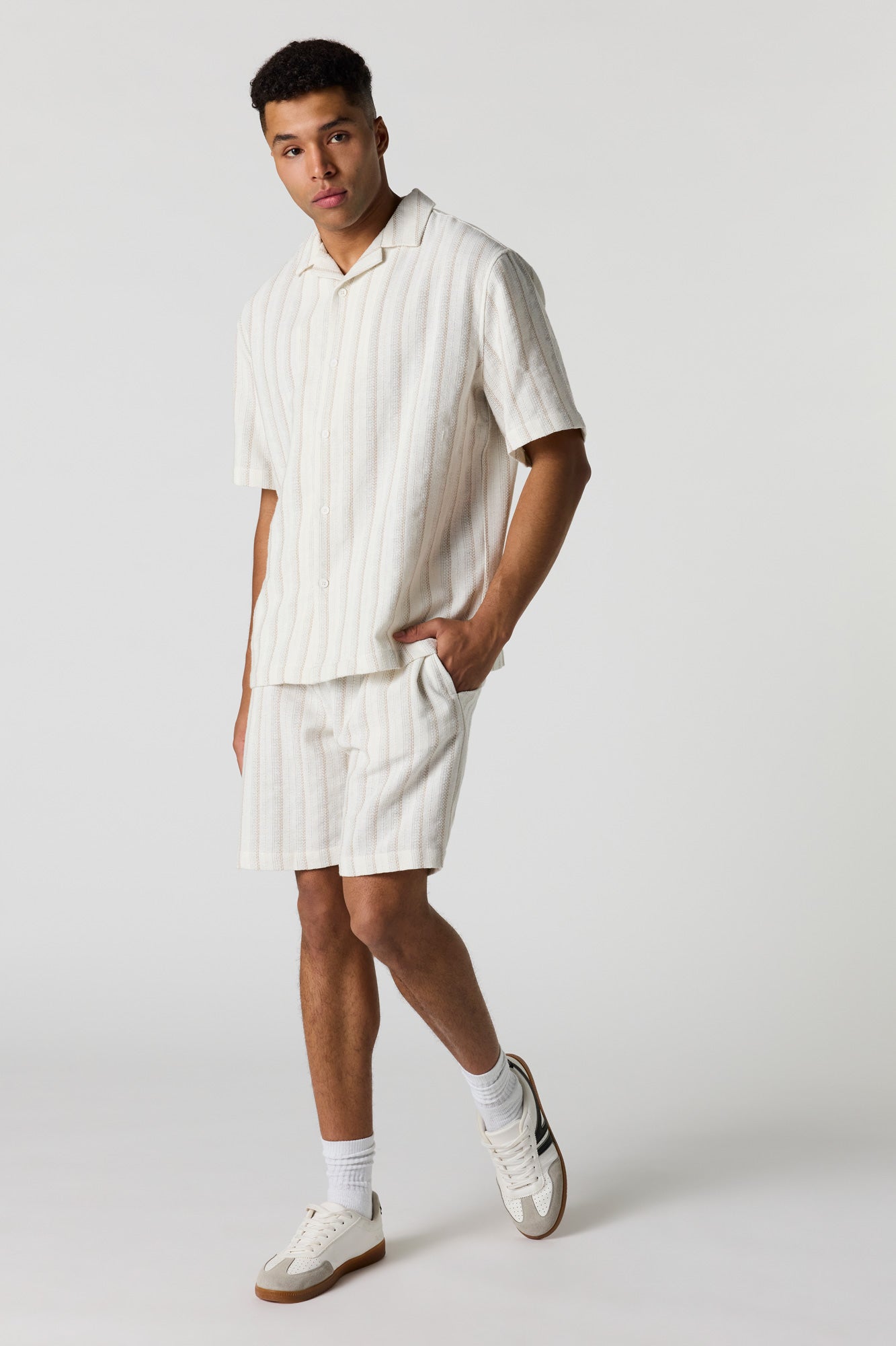 Textured Striped Drawstring Short