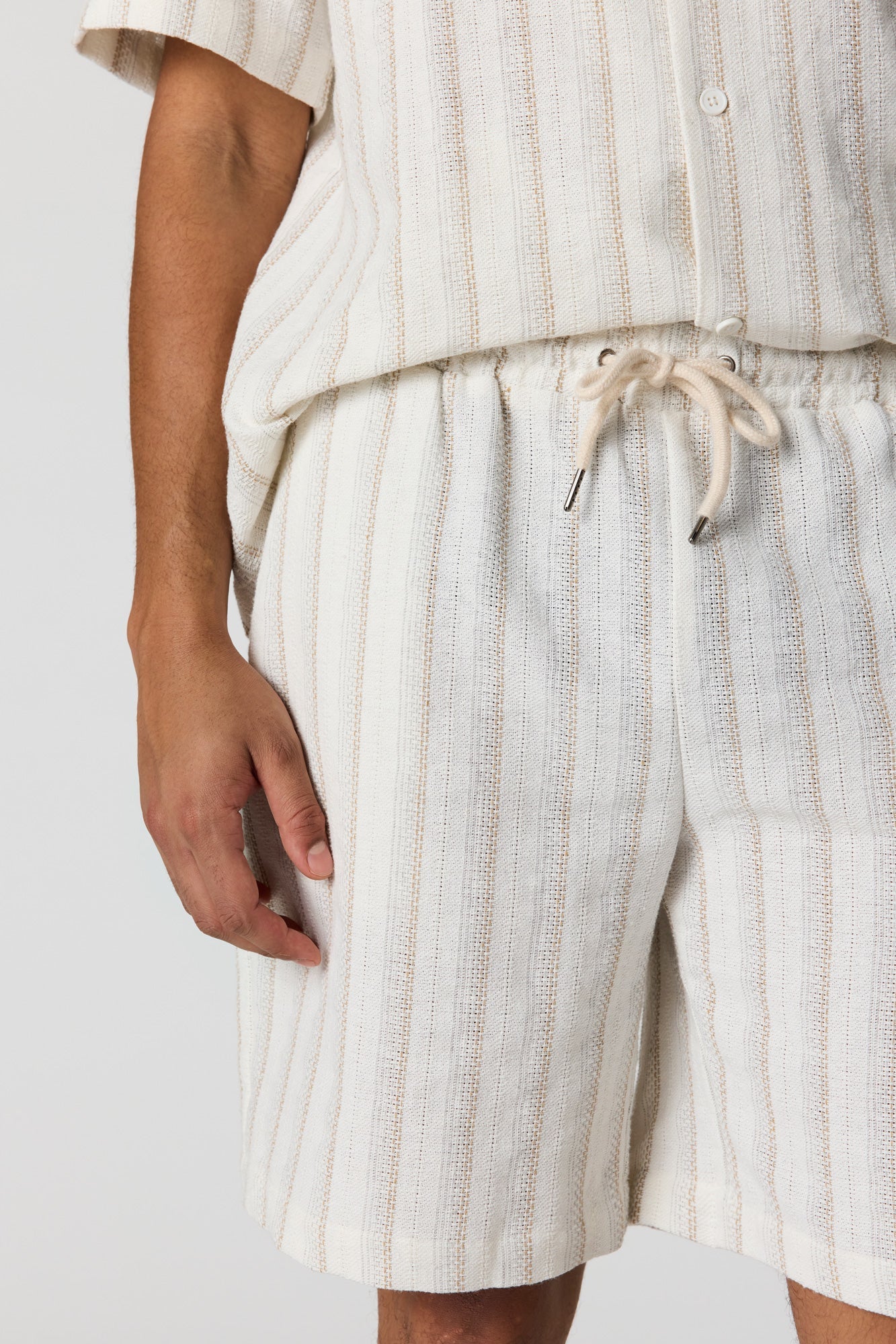Textured Striped Drawstring Short