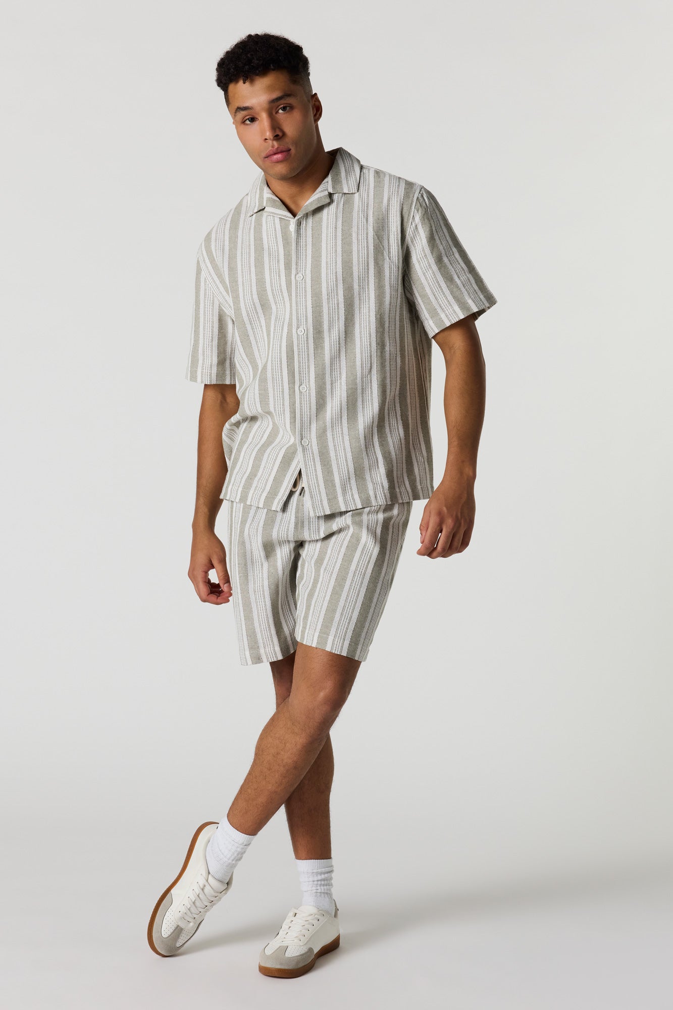 Textured Striped Drawstring Short