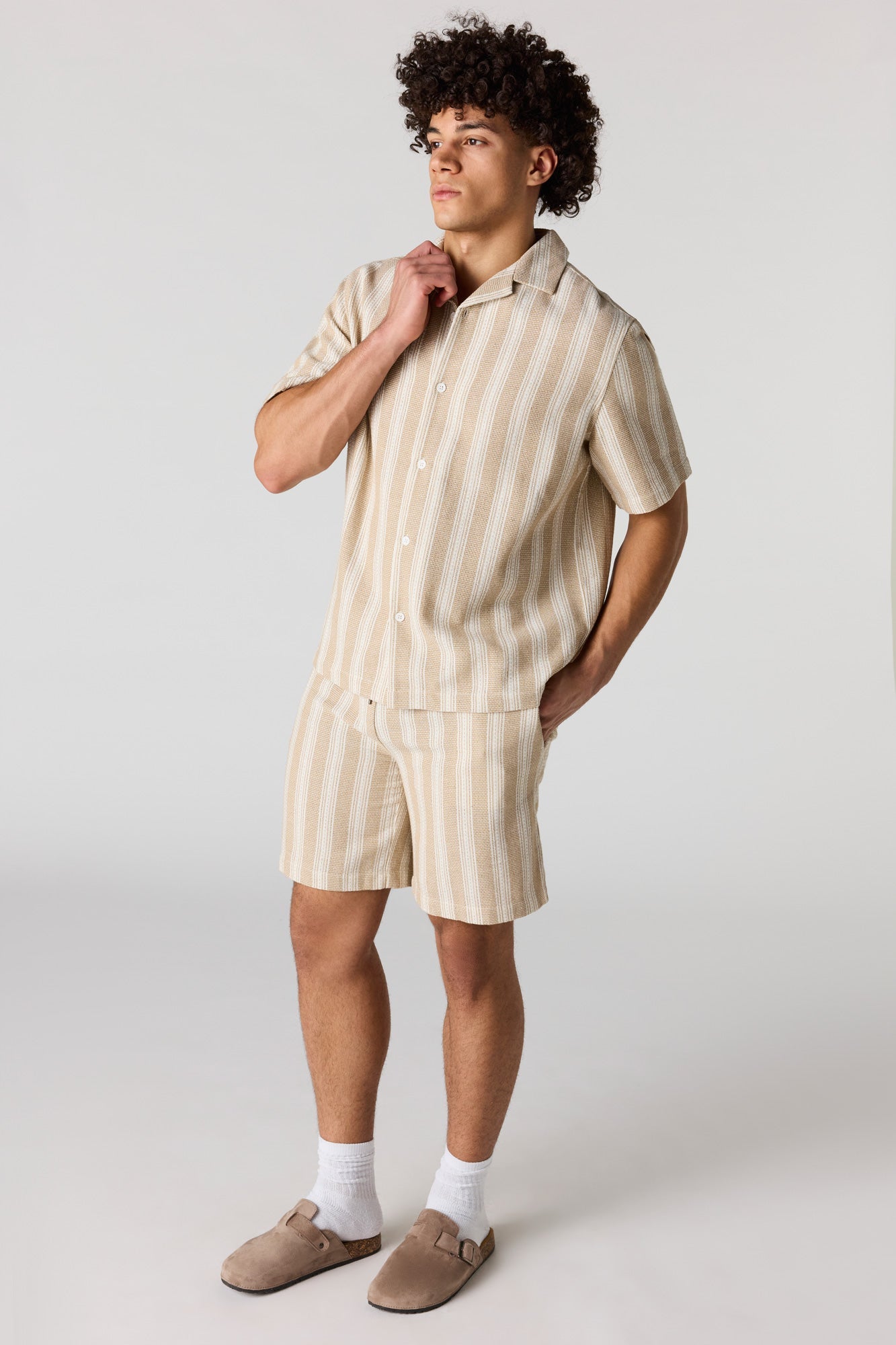 Textured Striped Drawstring Short