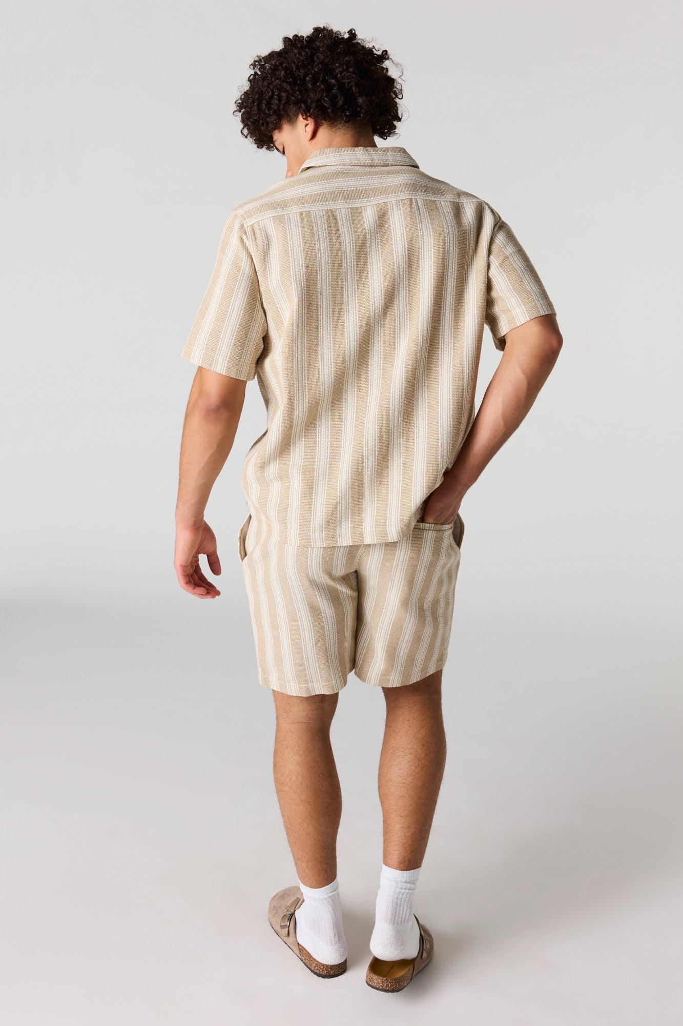 Textured Striped Drawstring Short