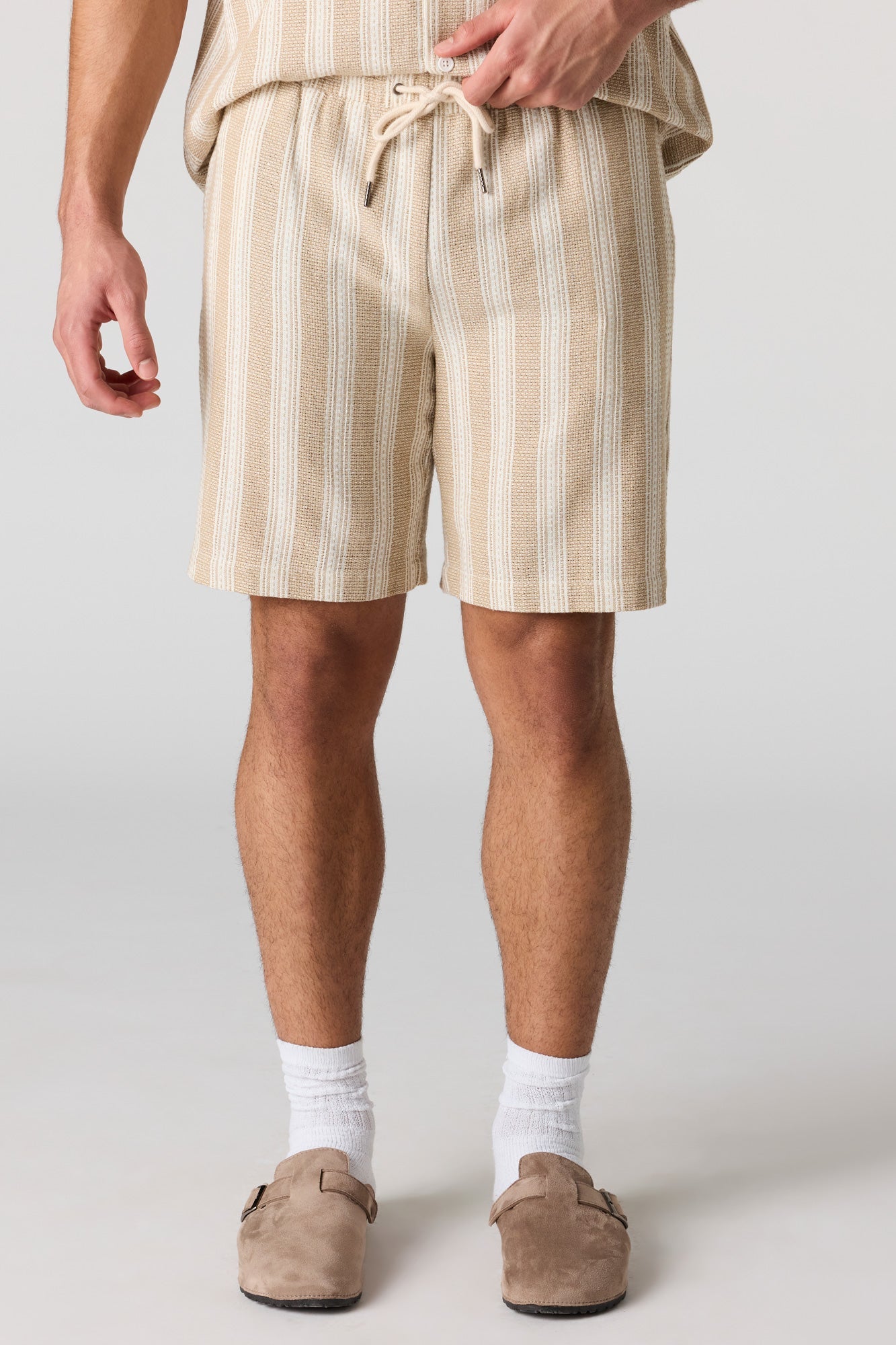 Textured Striped Drawstring Short