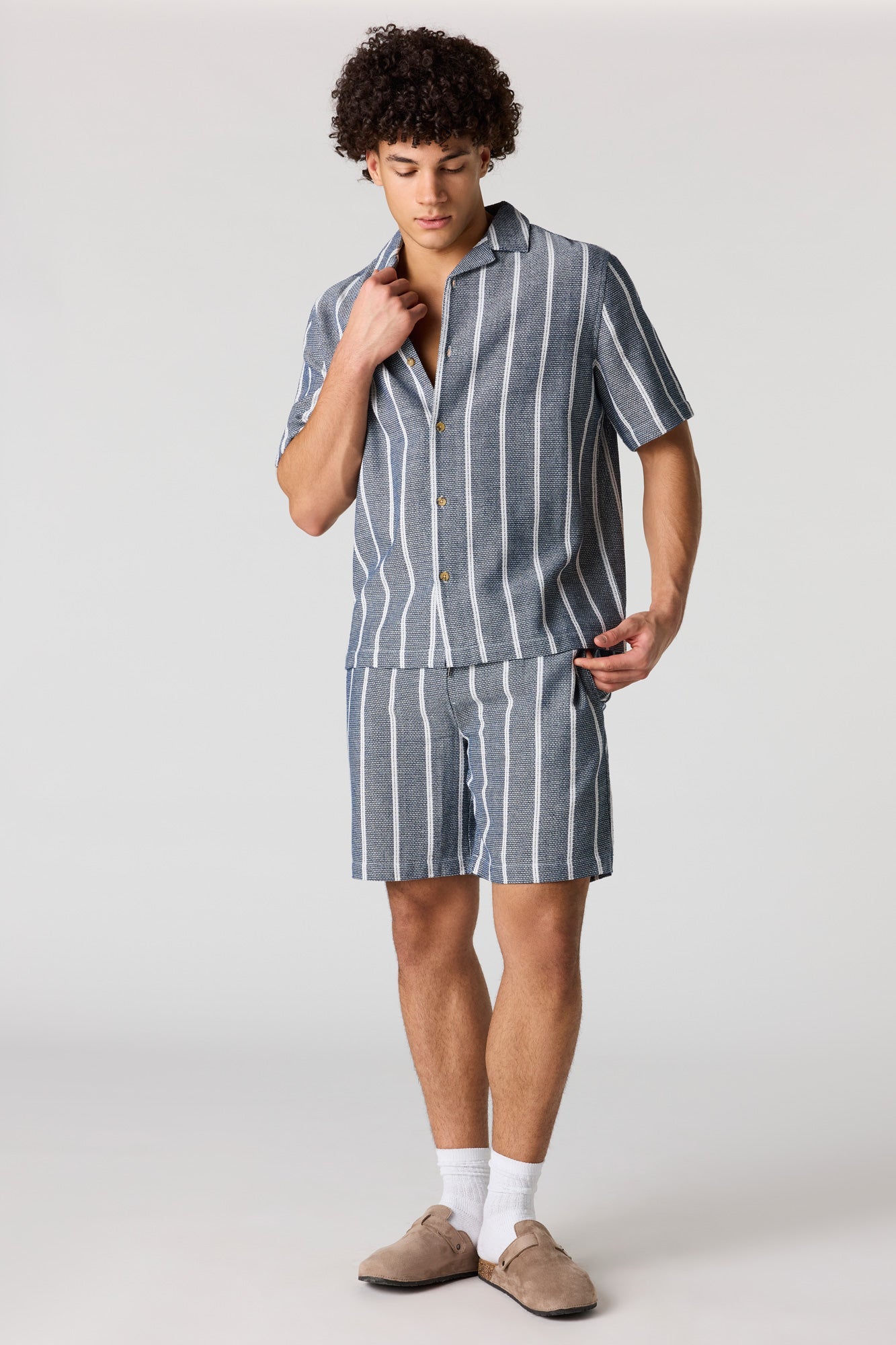 Textured Striped Drawstring Short