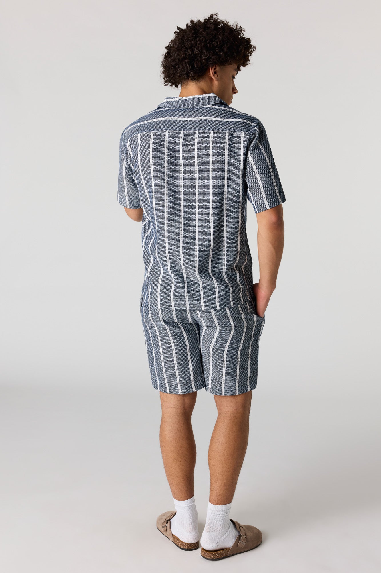 Textured Striped Drawstring Short