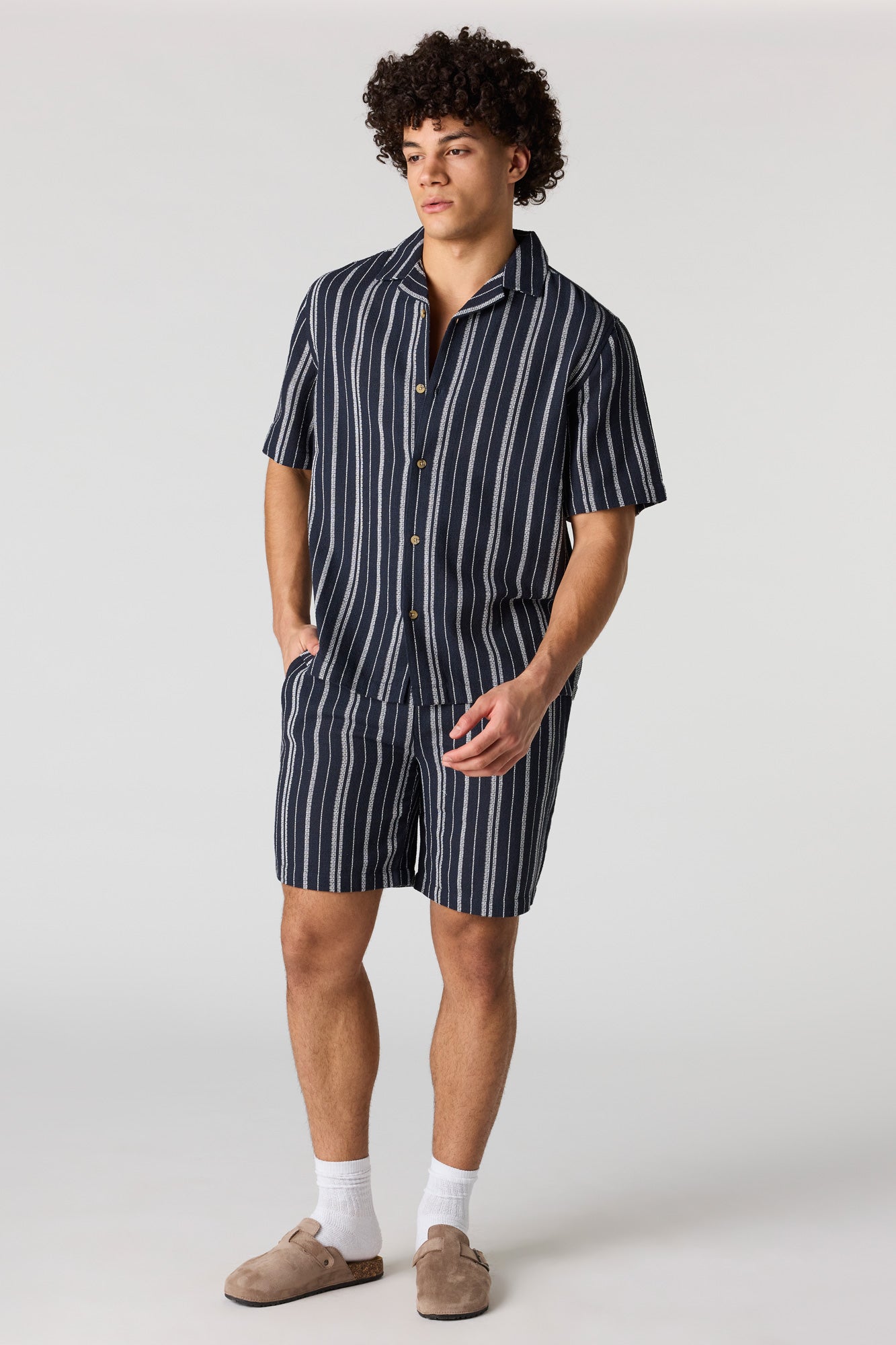 Textured Striped Drawstring Short