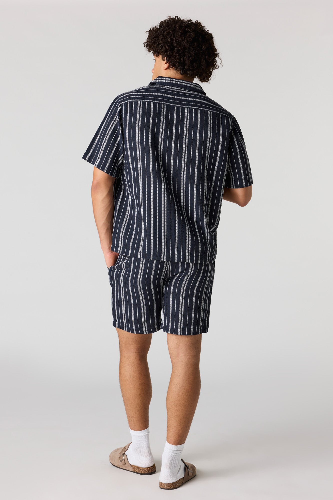 Textured Striped Drawstring Short