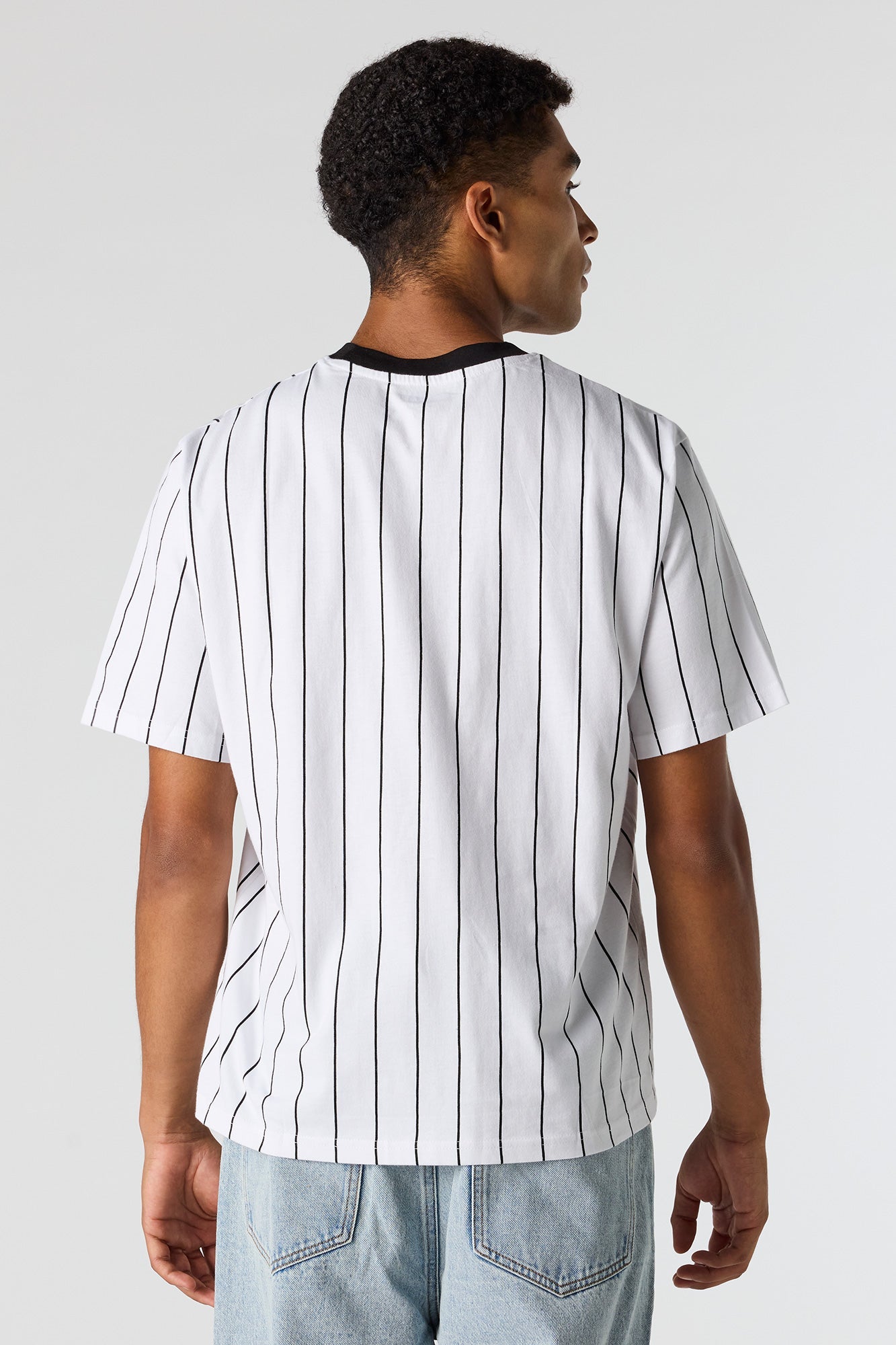 New York Embroidered Pinstriped T-Shirt