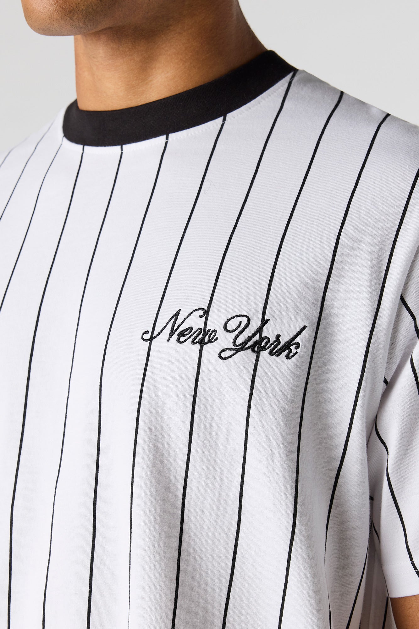 New York Embroidered Pinstriped T-Shirt