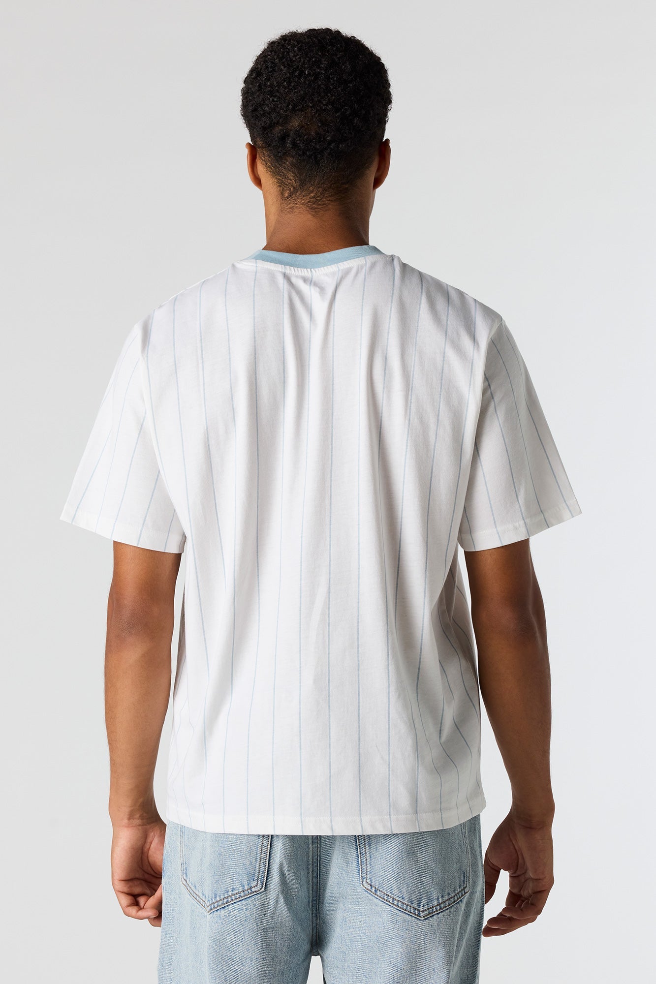 New York Embroidered Pinstriped T-Shirt