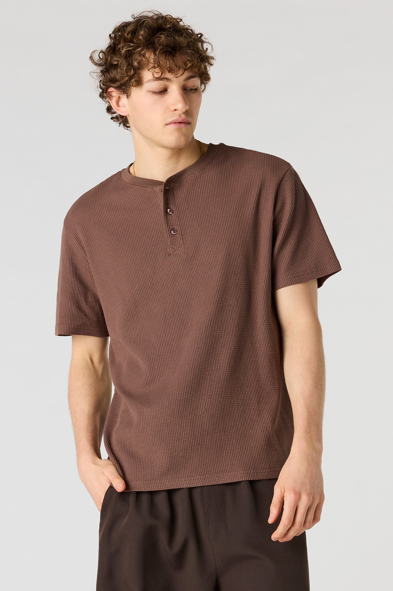 Waffle Knit Henley T-Shirt