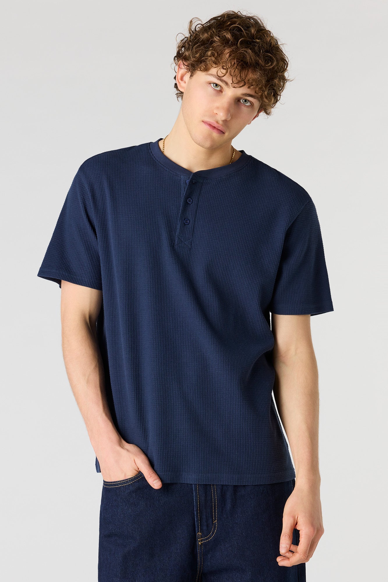 Waffle Knit Henley T-Shirt