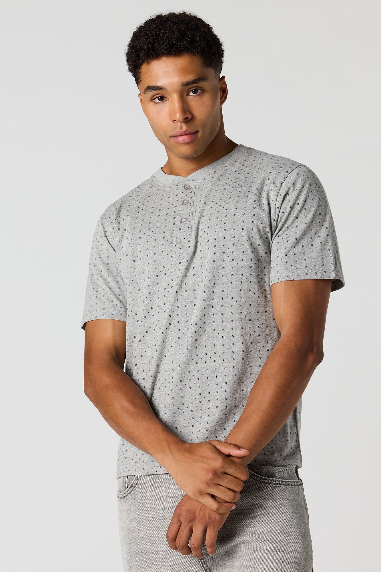 Premium Heavyweight Cotton Printed Henley T-Shirt