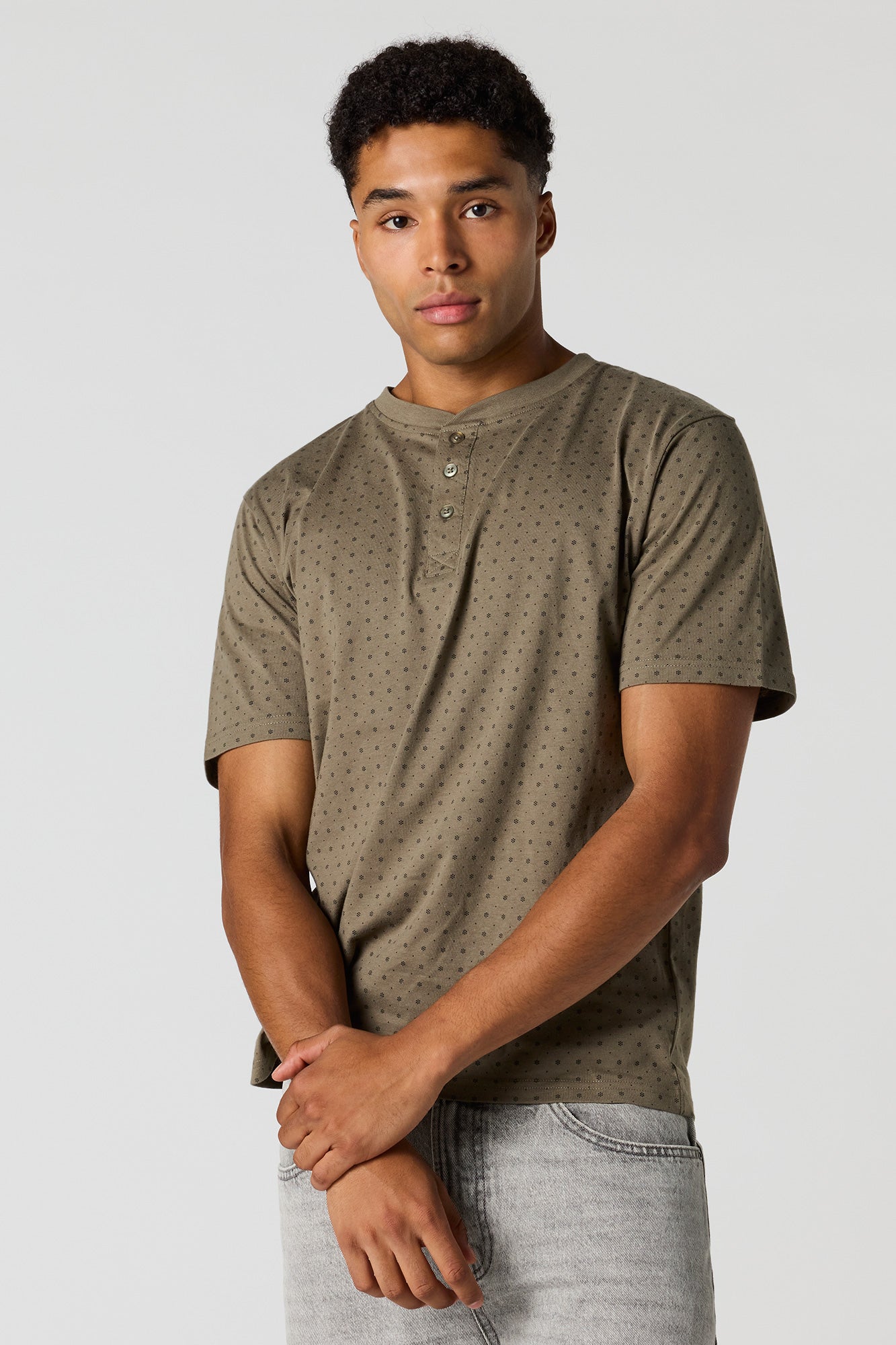 Premium Heavyweight Cotton Printed Henley T-Shirt