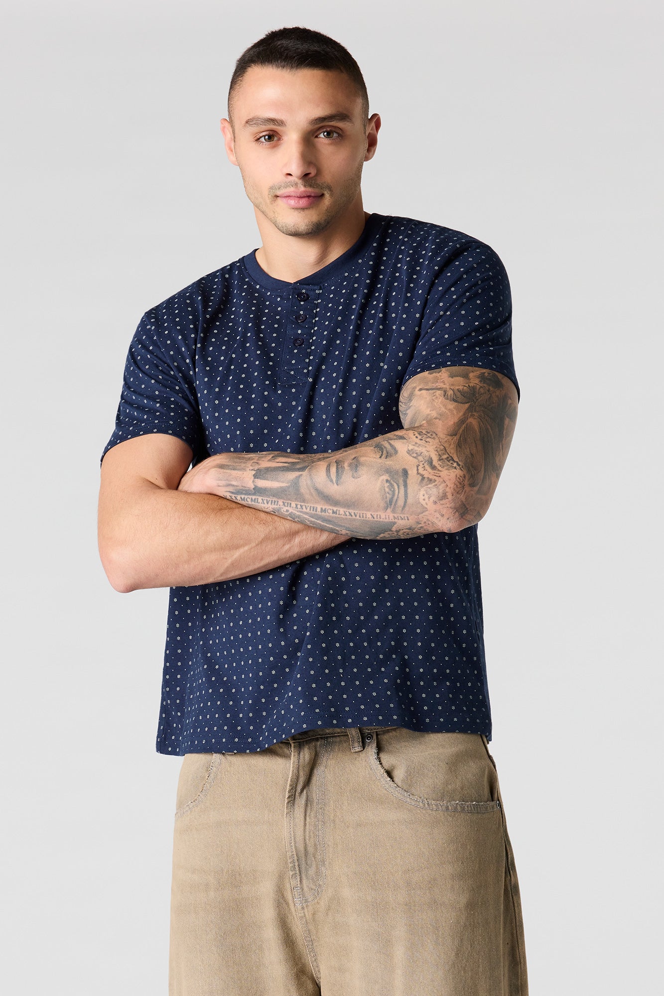 Premium Heavyweight Cotton Printed Henley T-Shirt