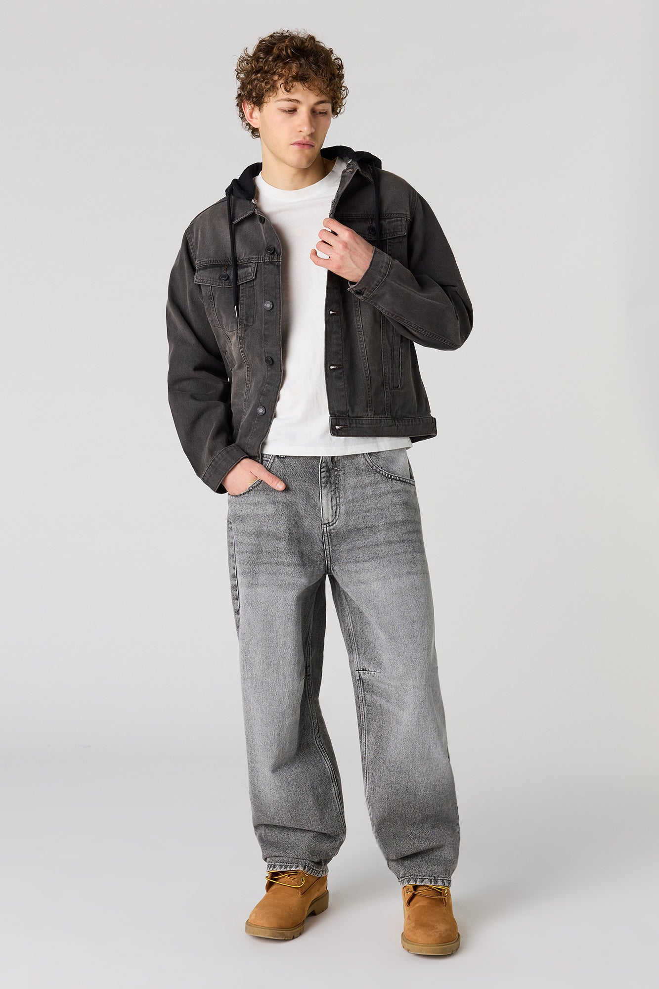 Denim Jacket with Fleece Hood