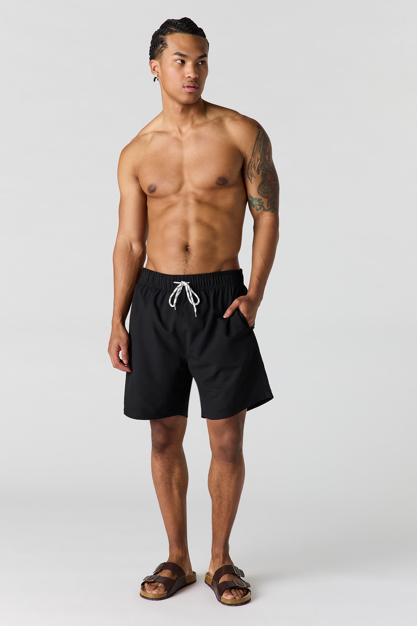 Solid Drawstring Swim Short