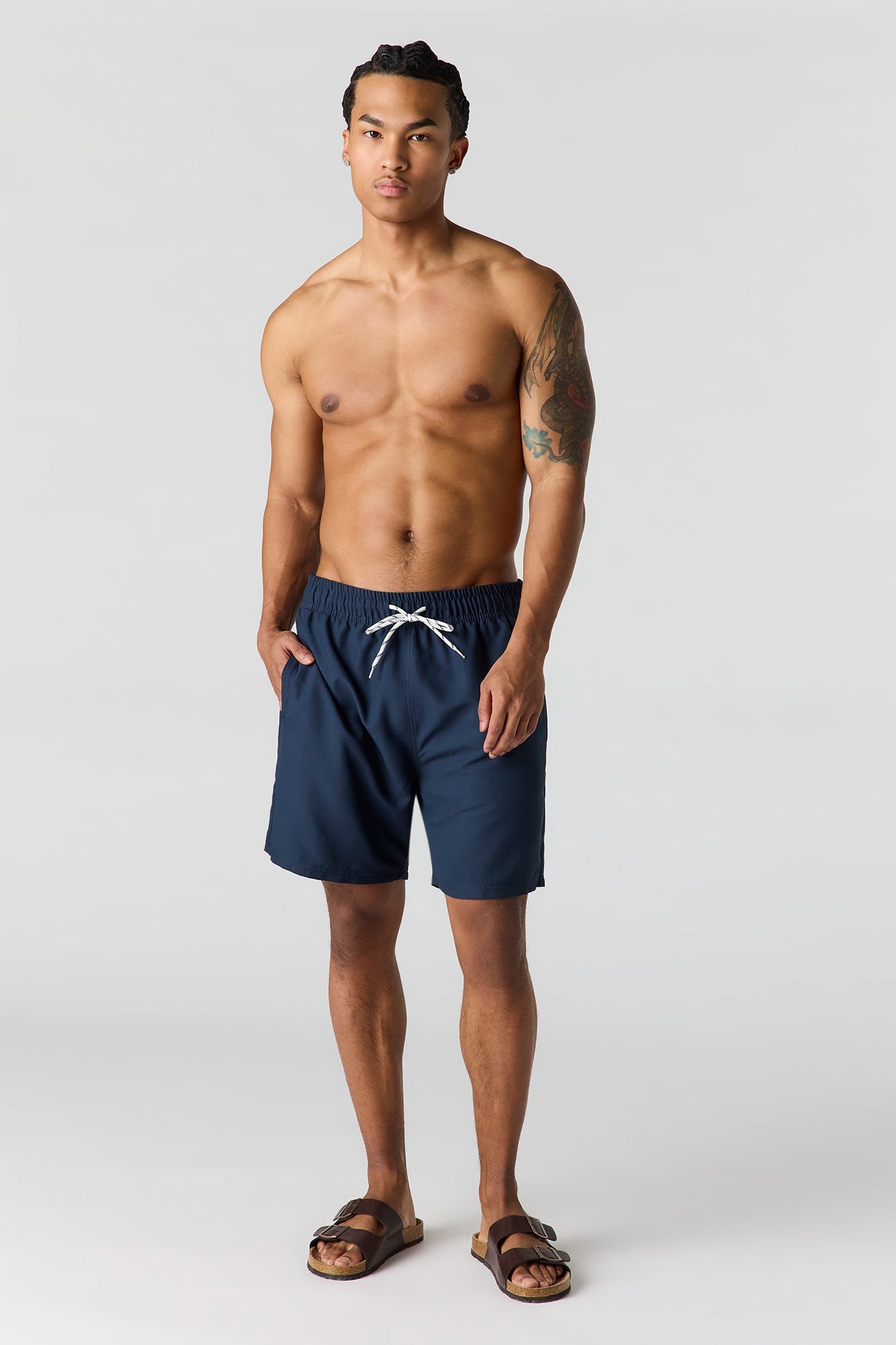 Solid Drawstring Swim Short