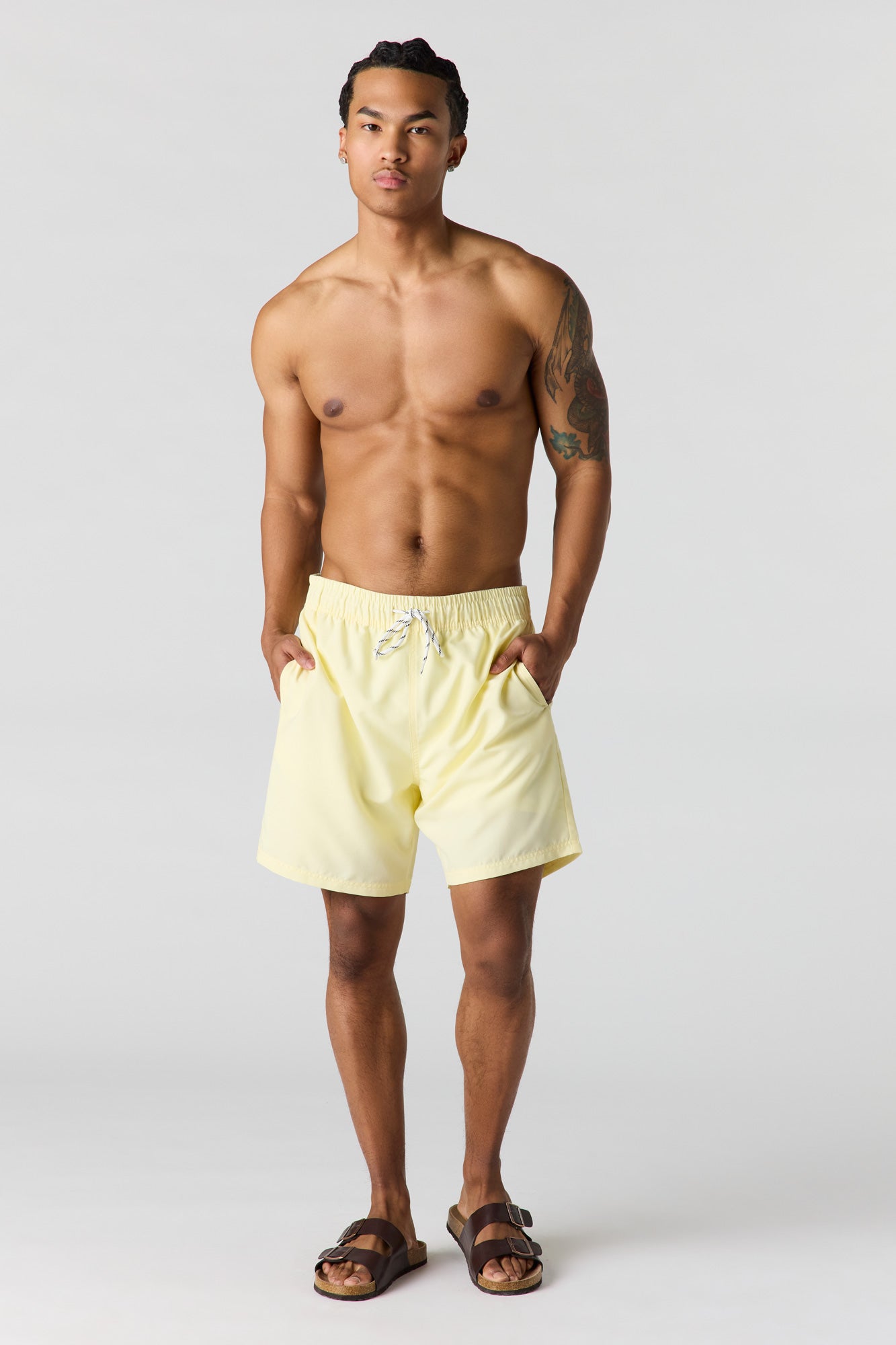 Solid Drawstring Swim Short