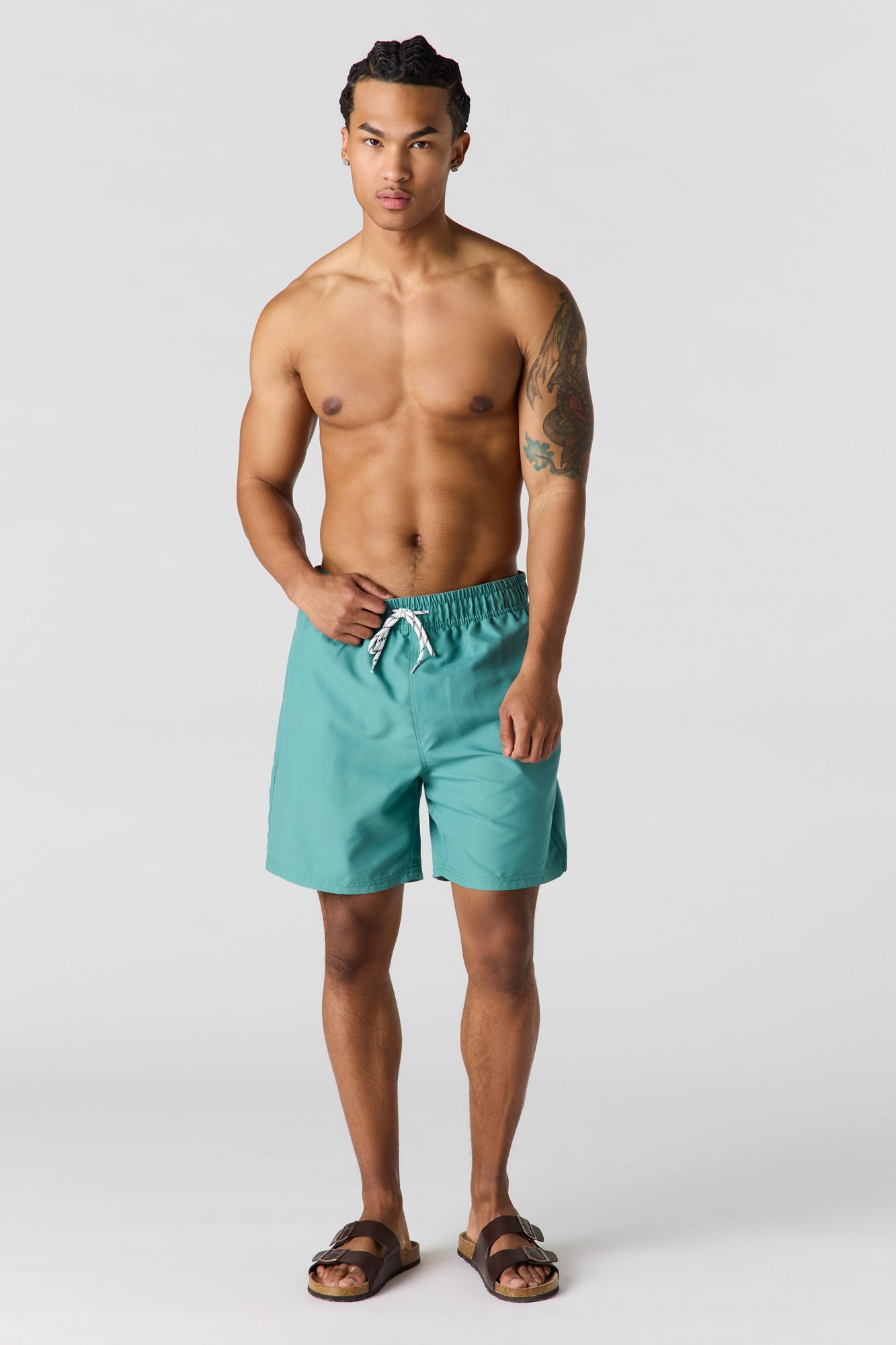 Solid Drawstring Swim Short