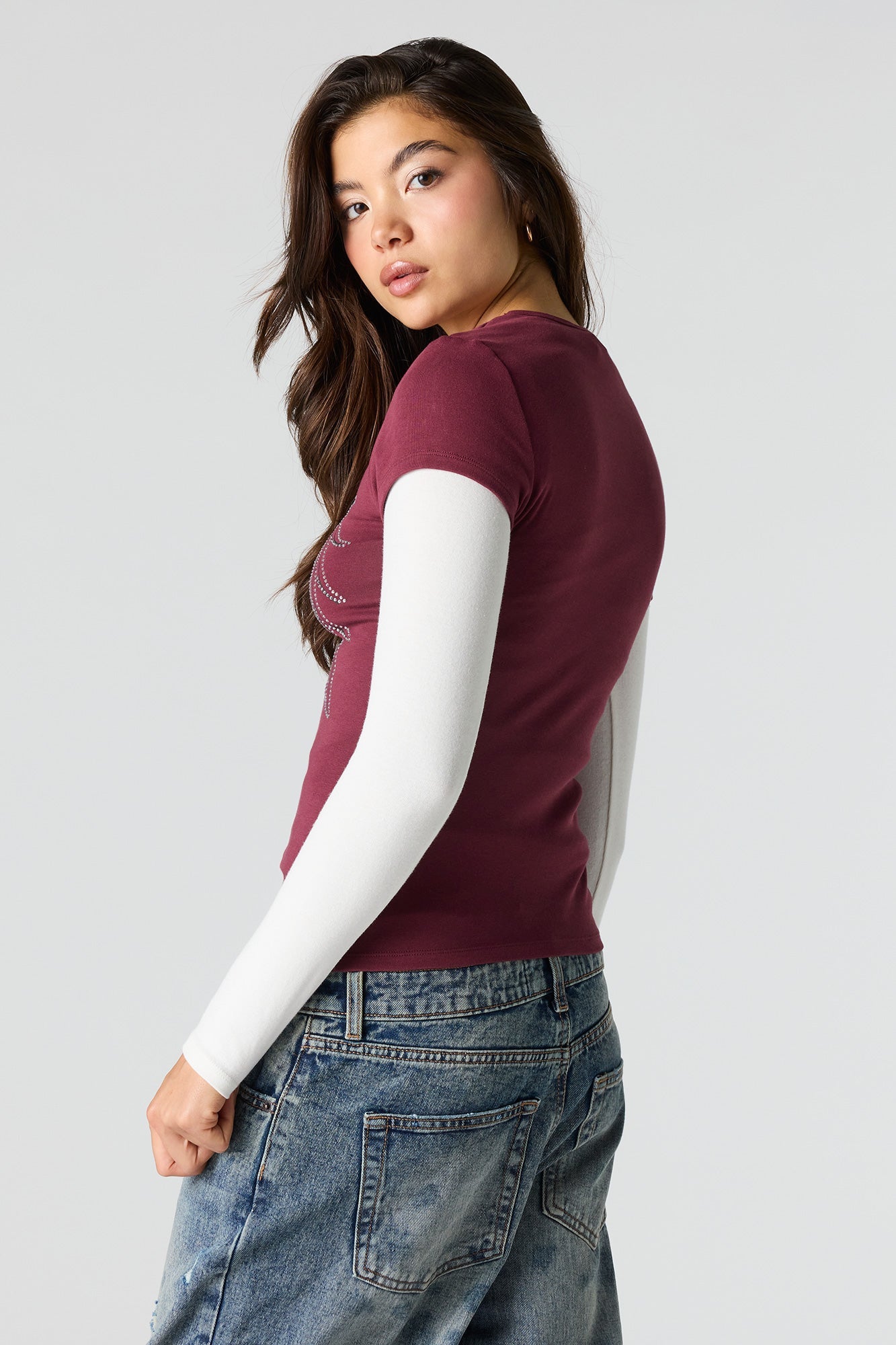 Rhinestone Graphic Fitted T-Shirt