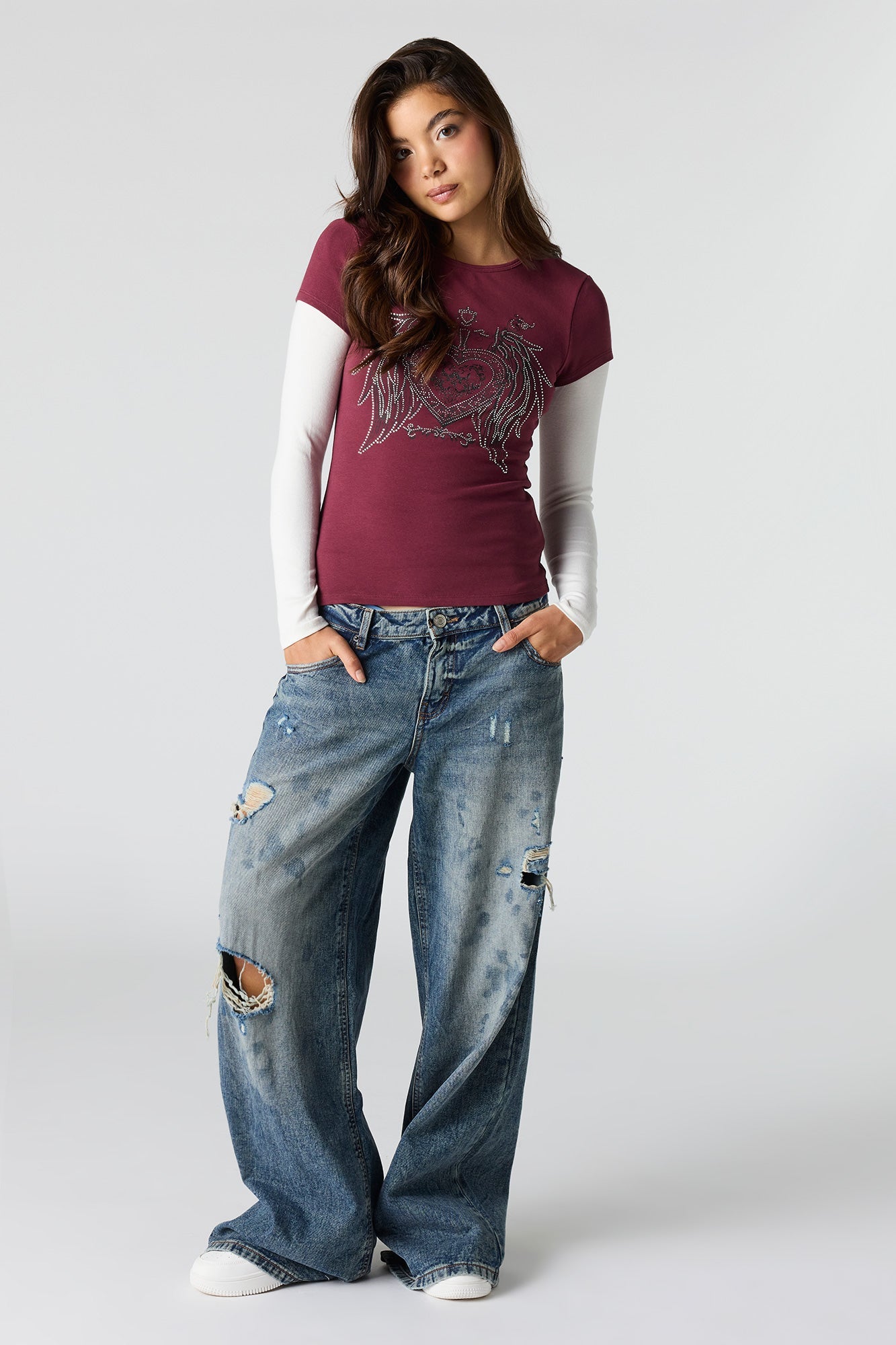Rhinestone Graphic Fitted T-Shirt