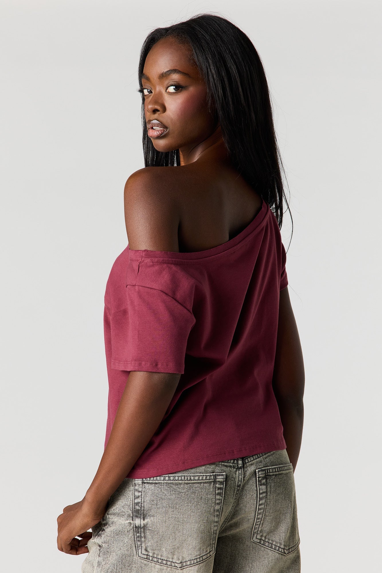 Off Shoulder Rhinestone Patch Top