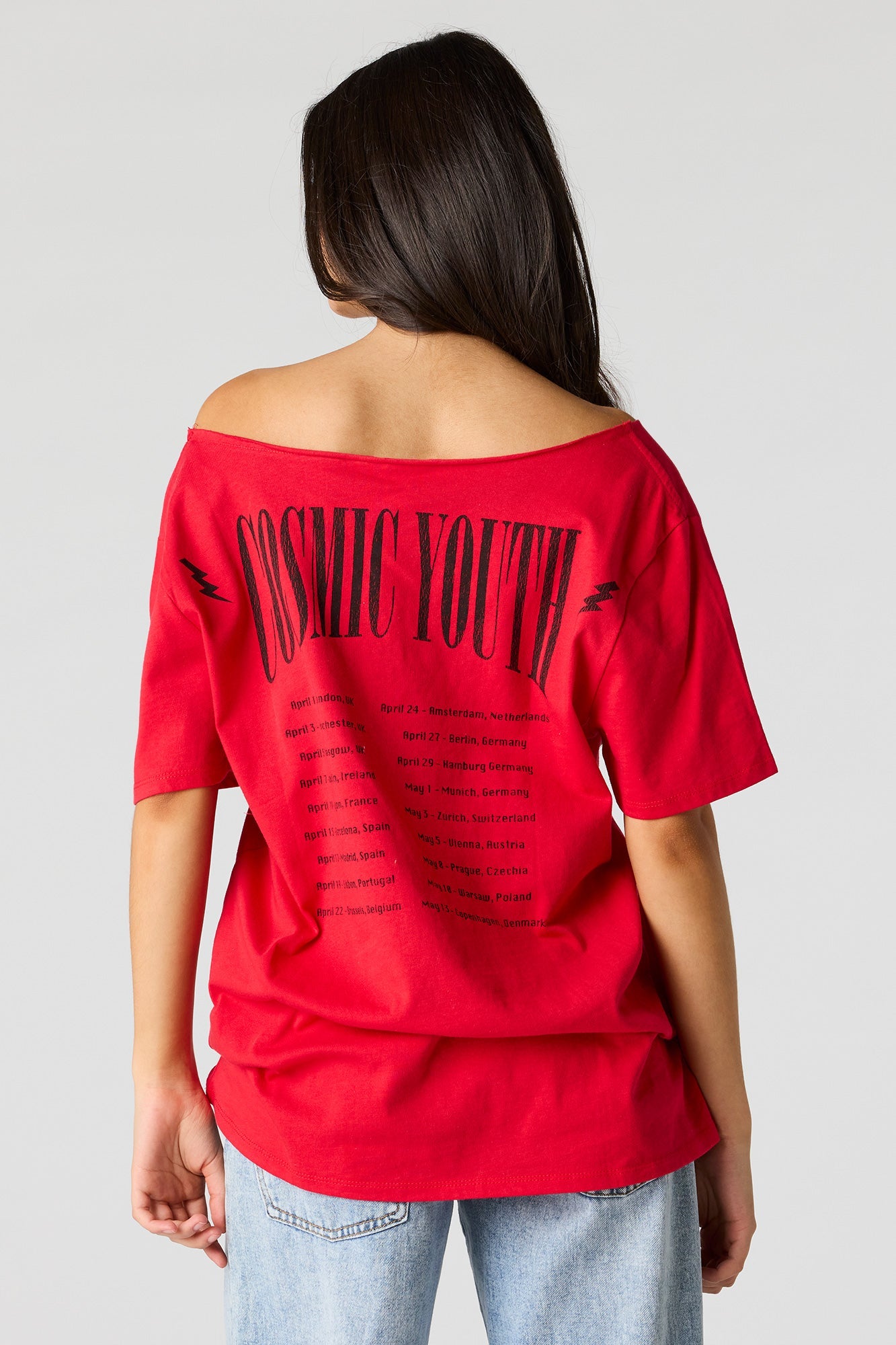 Tour Graphic Off Shoulder T-Shirt