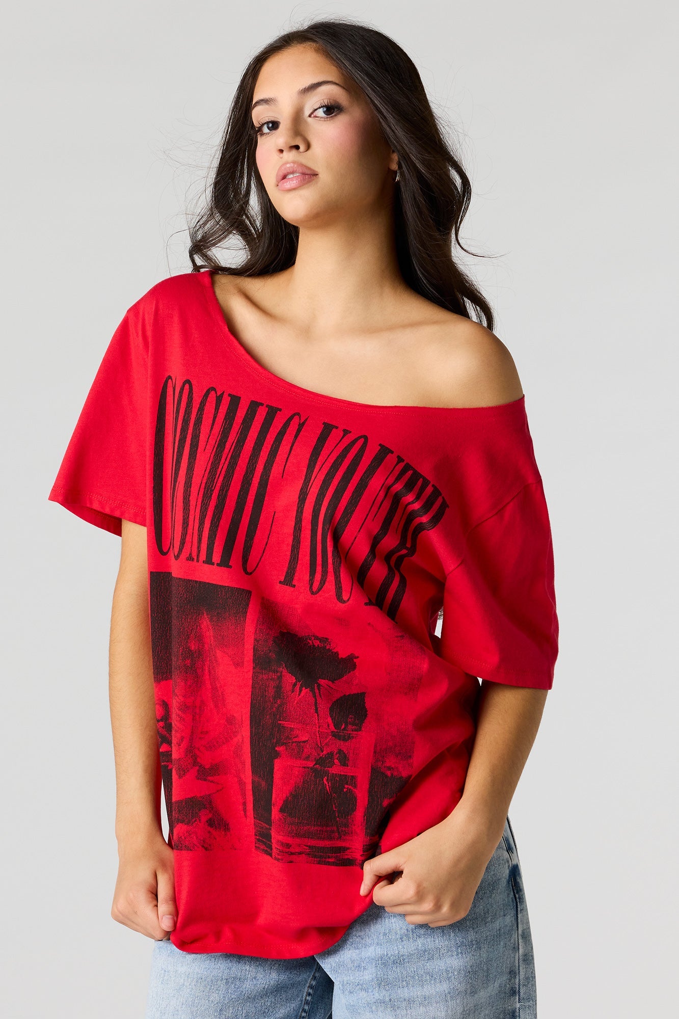 Tour Graphic Off Shoulder T-Shirt