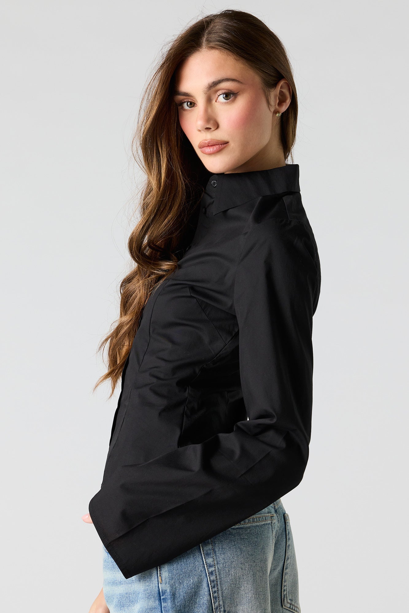 Long Bell Sleeve Button-Up Top