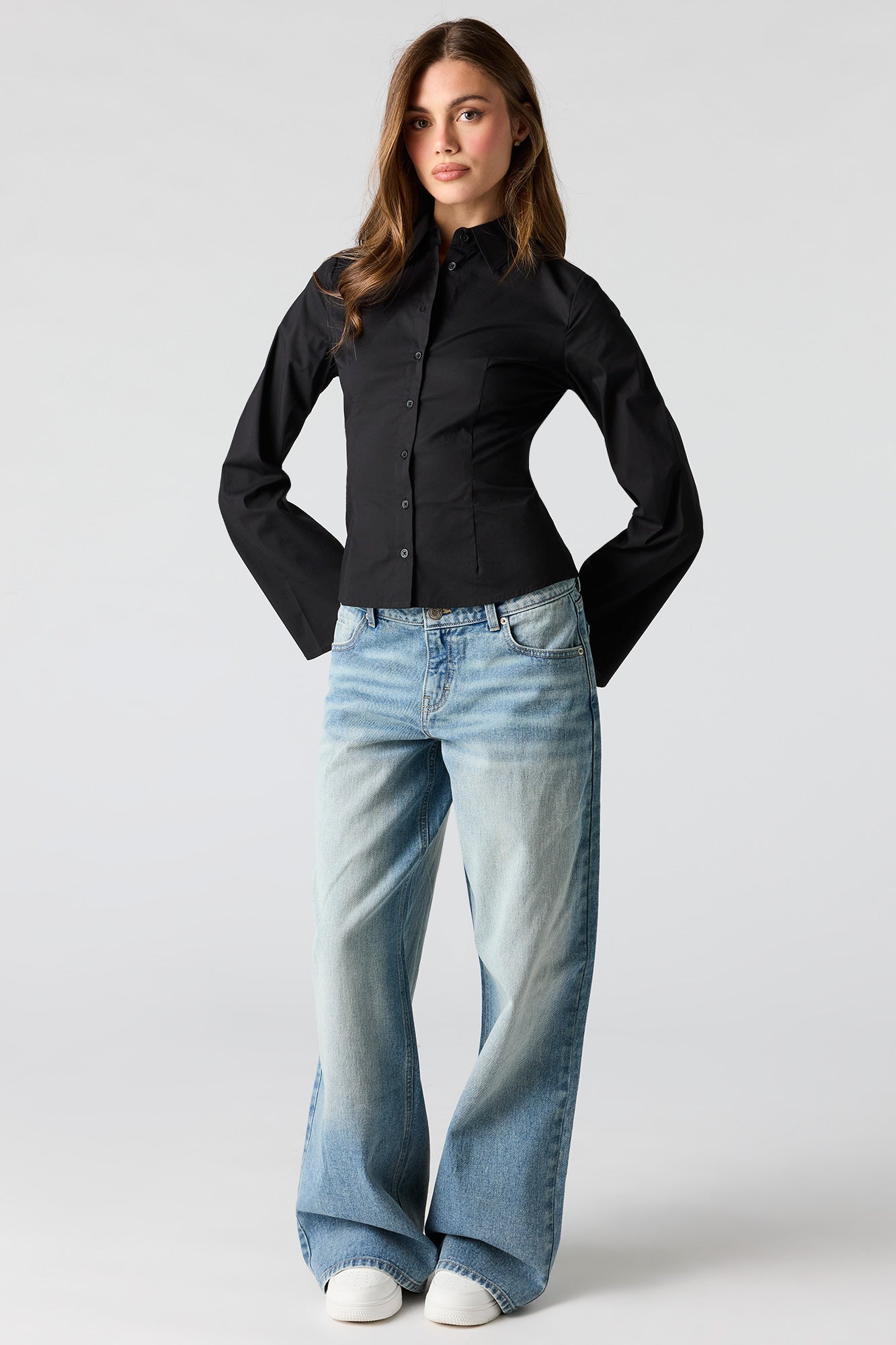Long Bell Sleeve Button-Up Top
