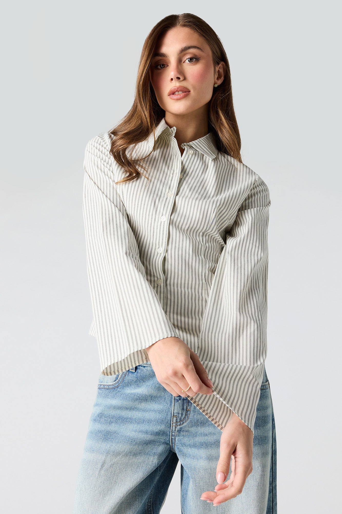 Long Bell Sleeve Button-Up Top