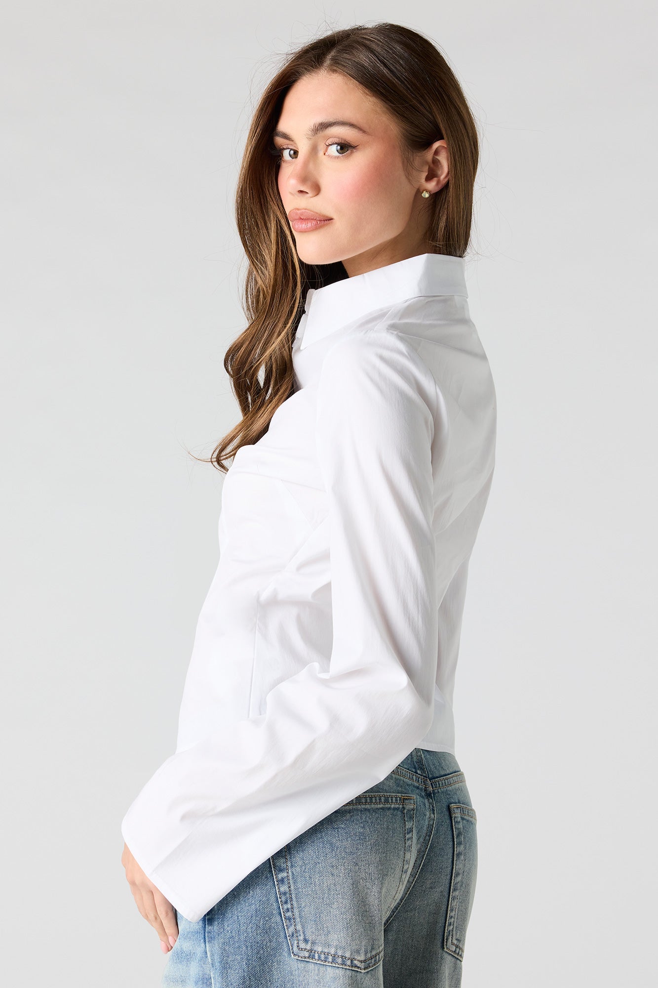 Long Bell Sleeve Button-Up Top