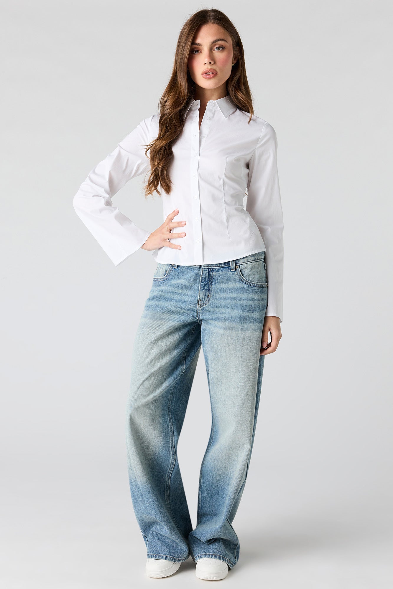 Long Bell Sleeve Button-Up Top