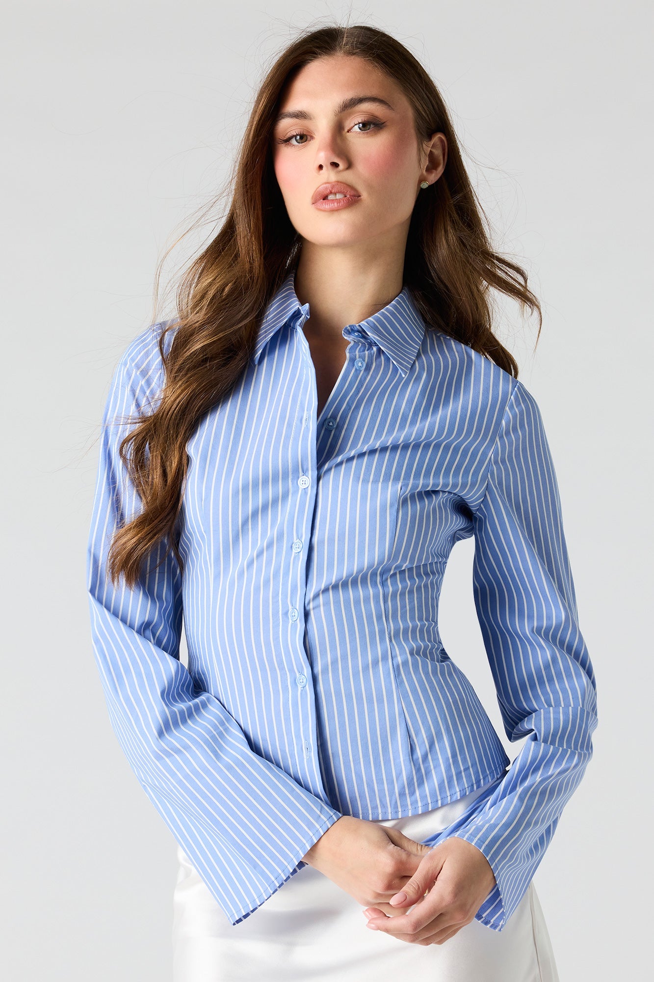 Long Bell Sleeve Button-Up Top