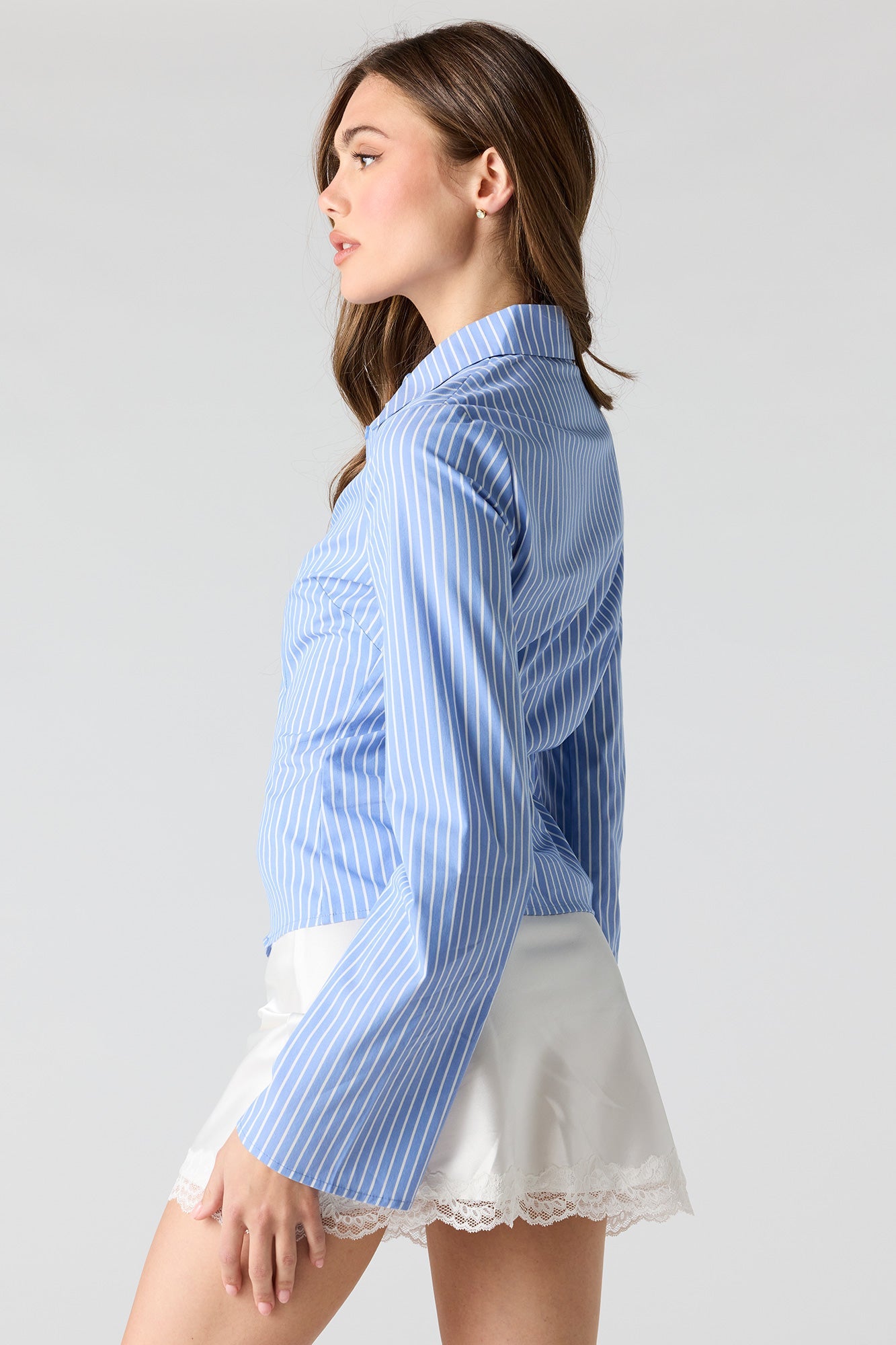 Long Bell Sleeve Button-Up Top
