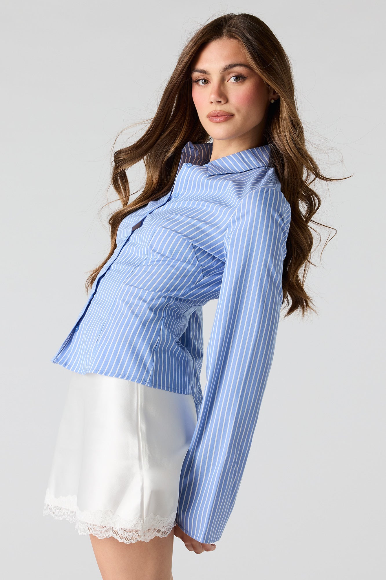 Long Bell Sleeve Button-Up Top