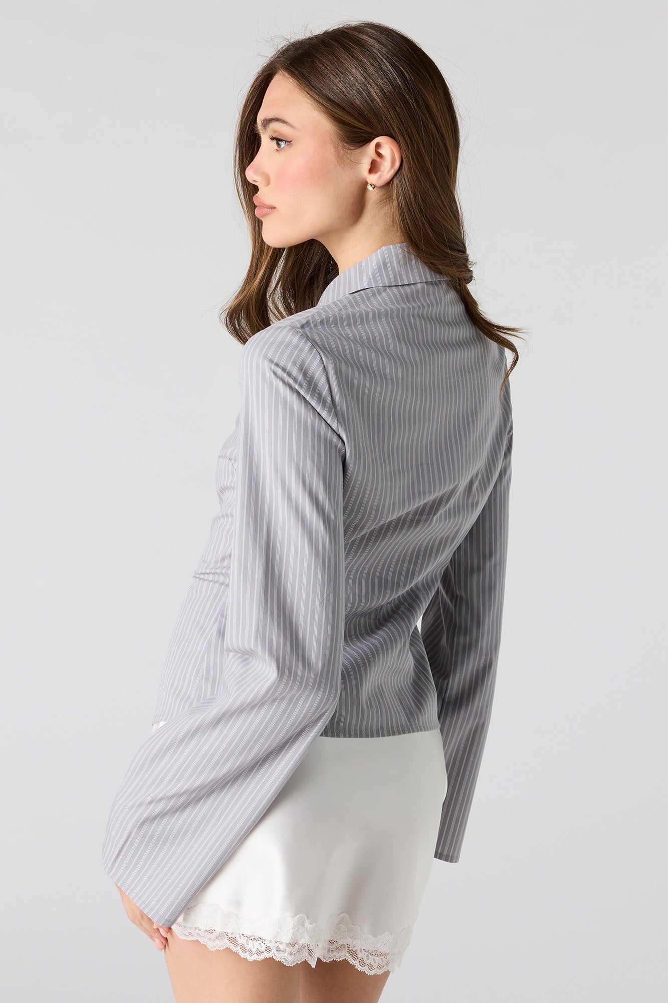 Long Bell Sleeve Button-Up Top