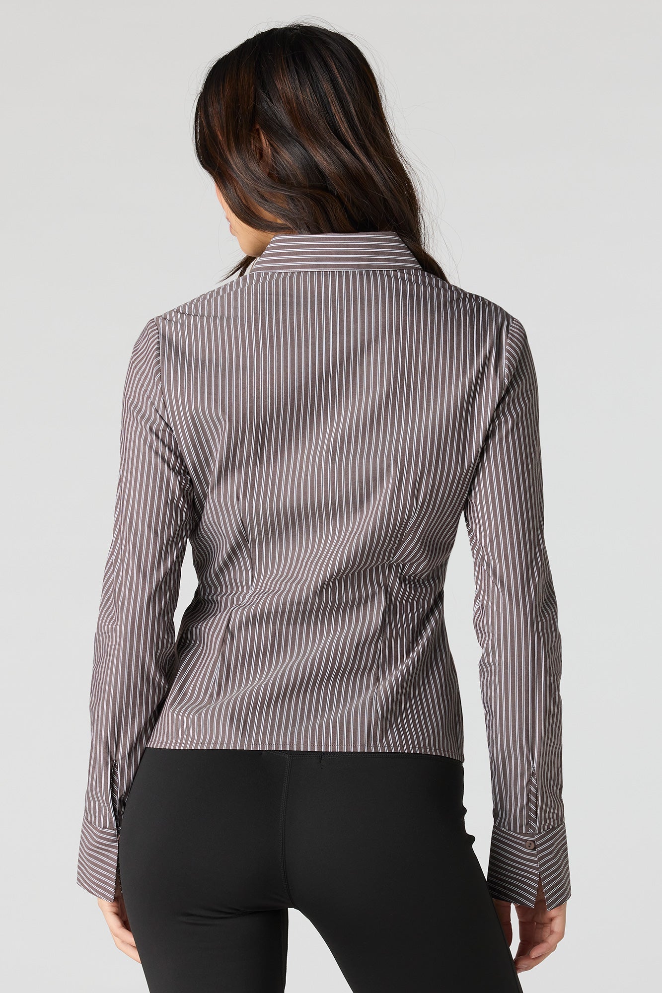 Collared Long Sleeve Slim Button-Up Top