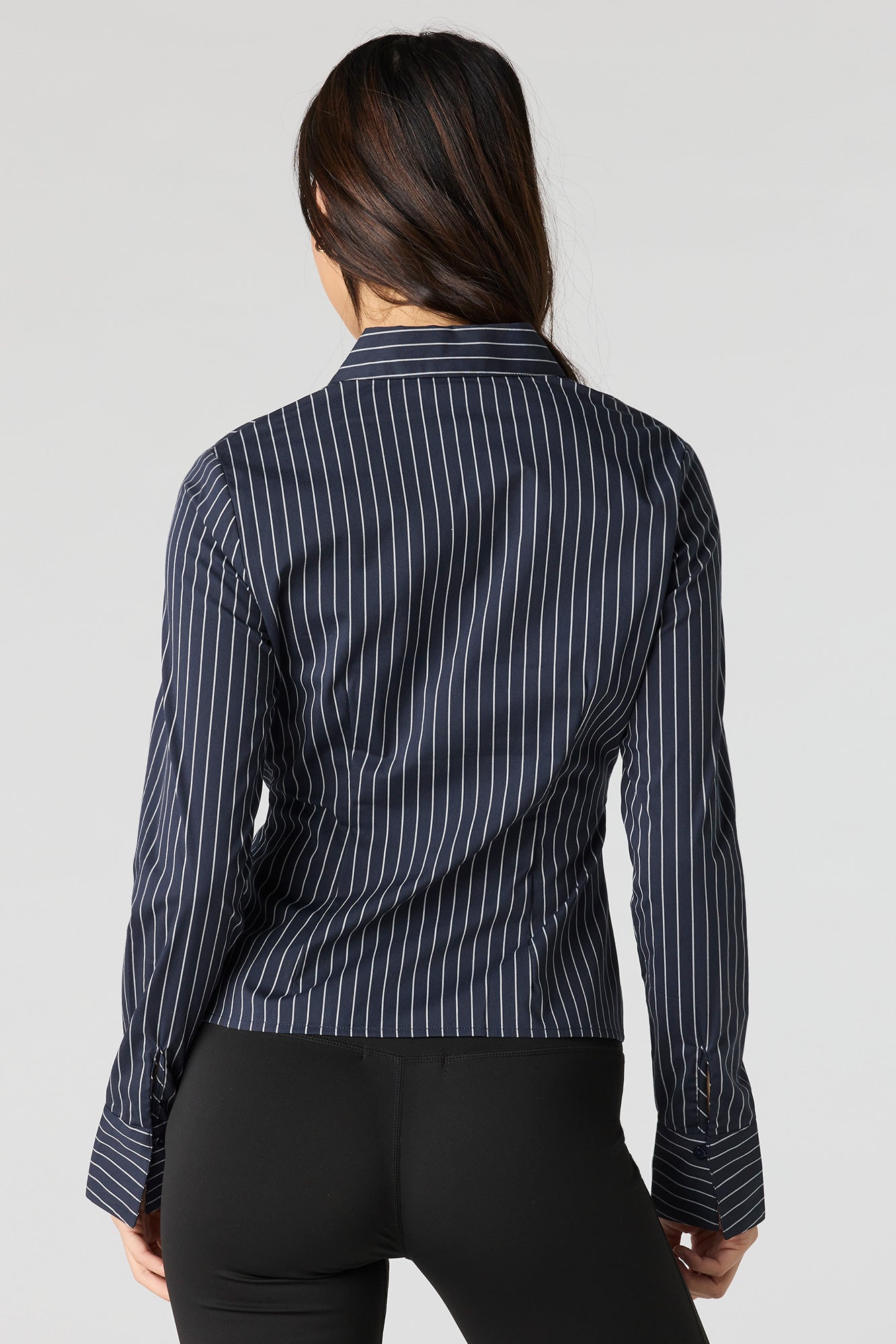 Collared Long Sleeve Slim Button-Up Top