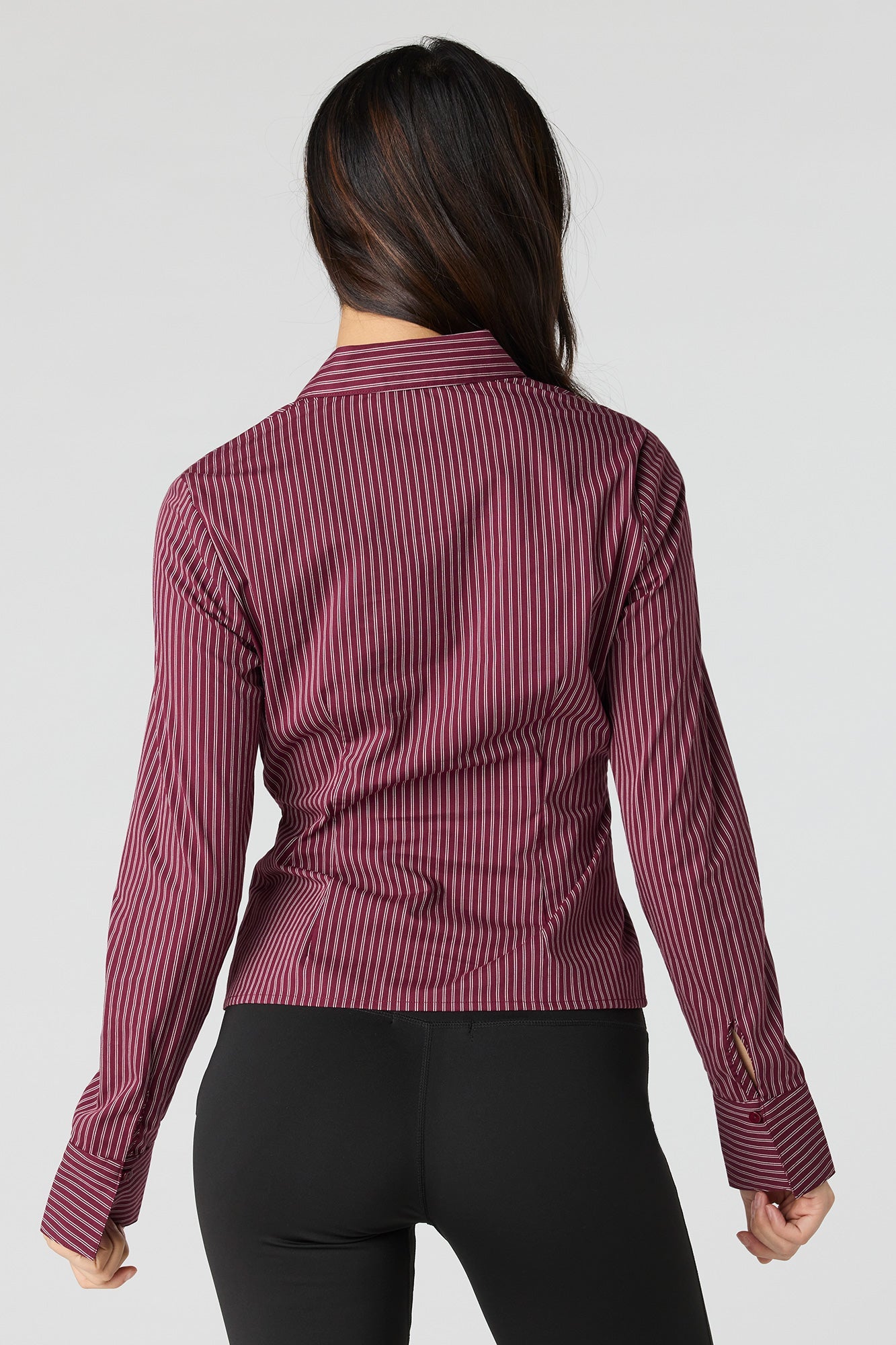 Collared Long Sleeve Slim Button-Up Top