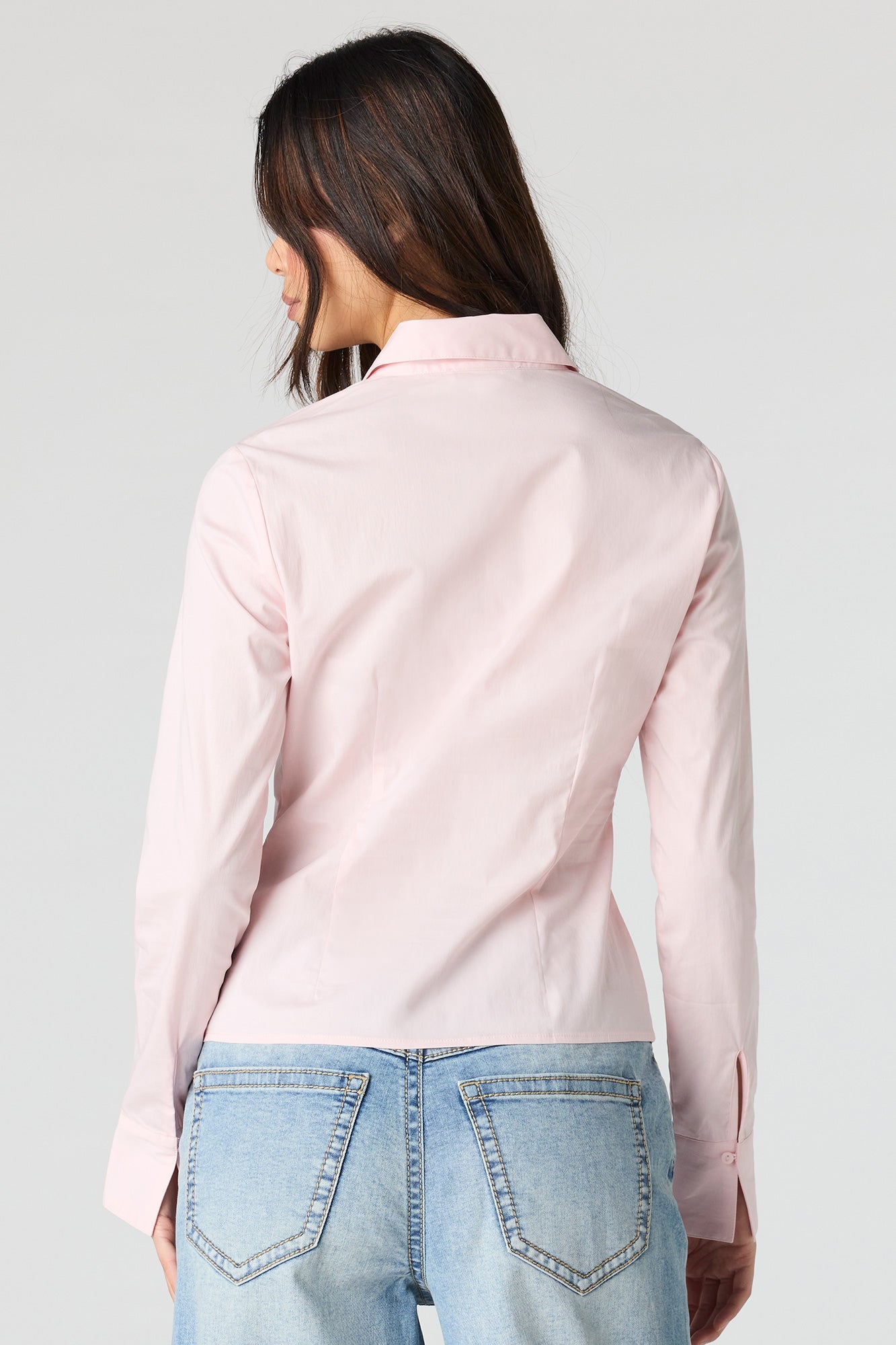 Collared Long Sleeve Slim Button-Up Top